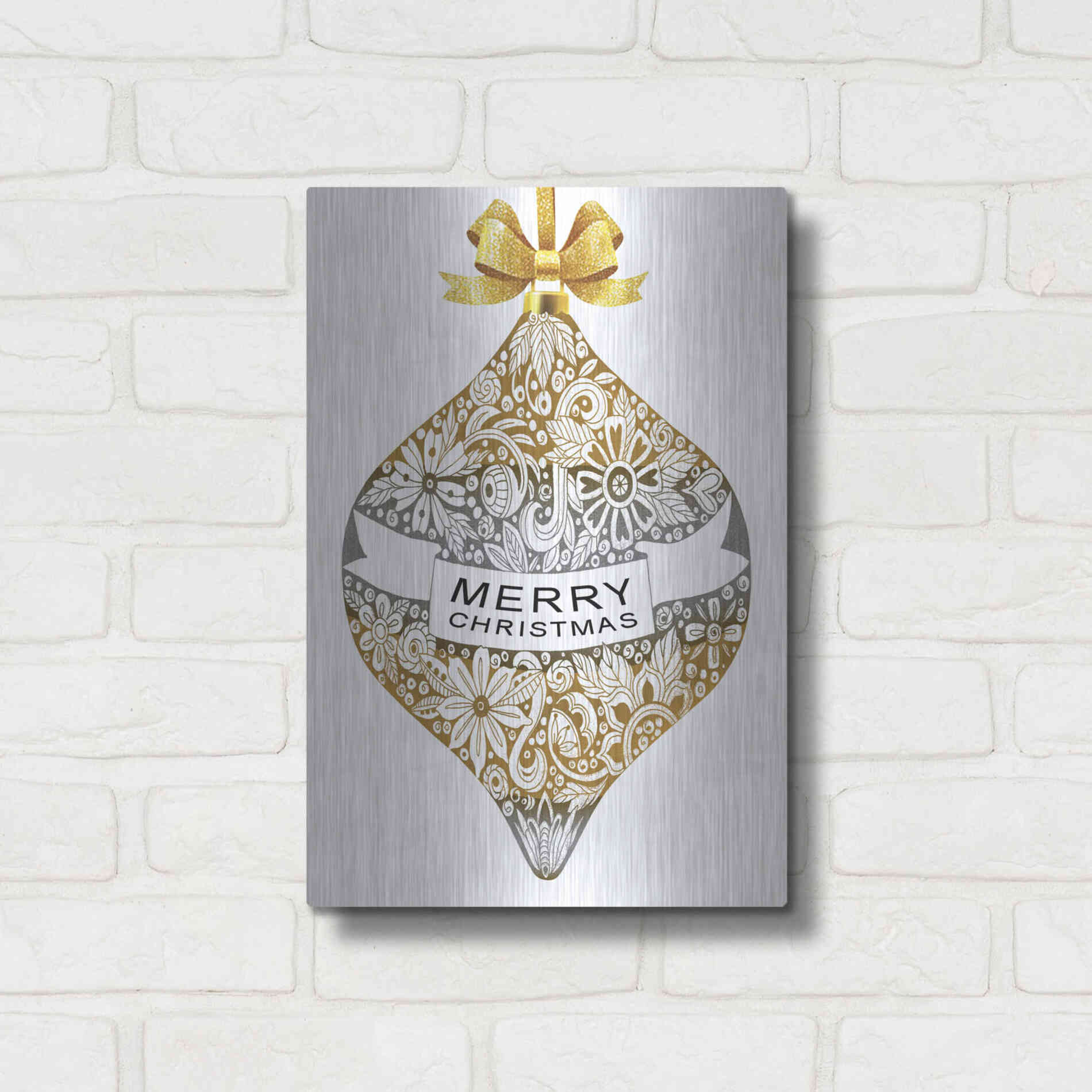 Luxe Metal Art 'Merry Christmas Ornament' by Cindy Jacobs, Metal Wall Art,12x16
