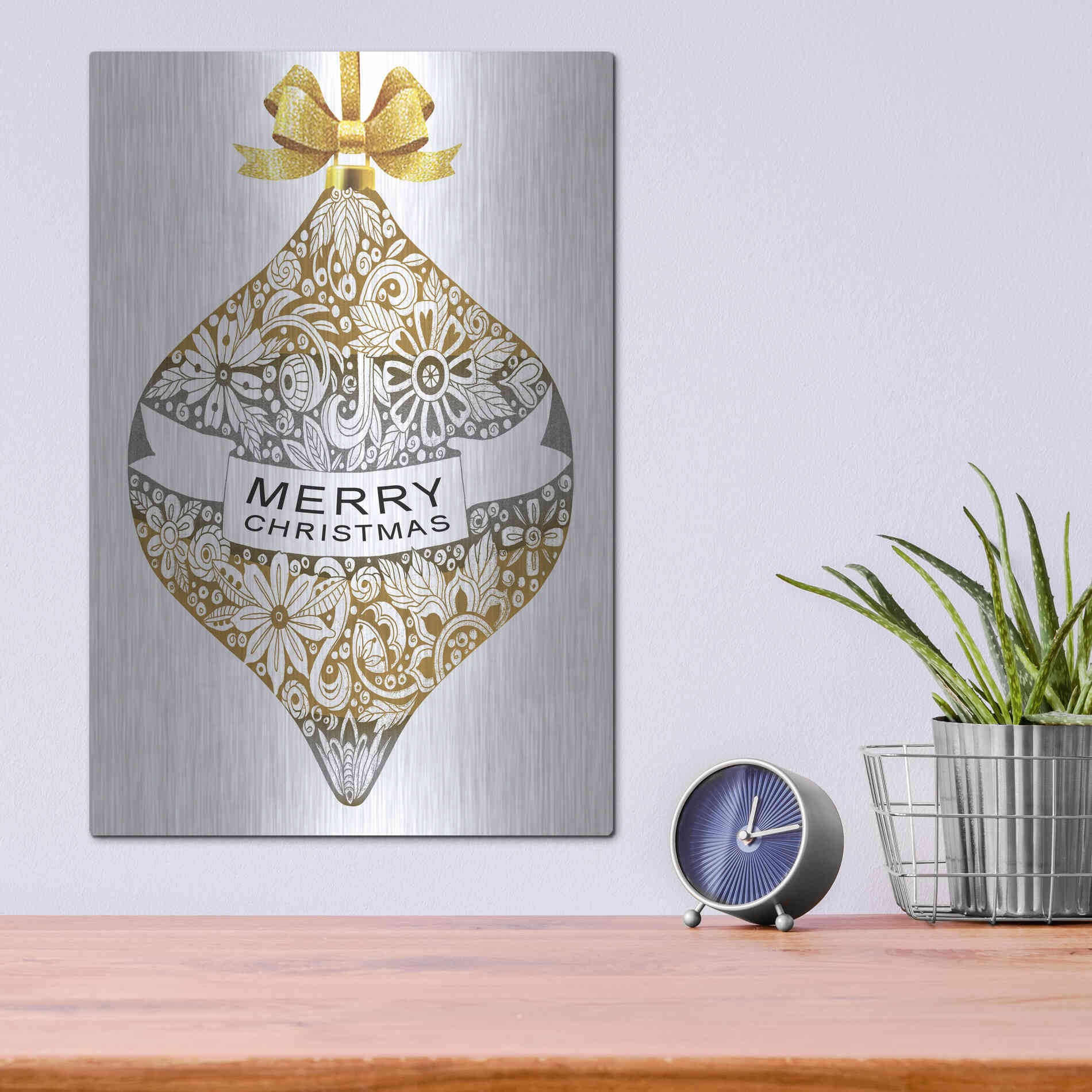 Luxe Metal Art 'Merry Christmas Ornament' by Cindy Jacobs, Metal Wall Art,12x16