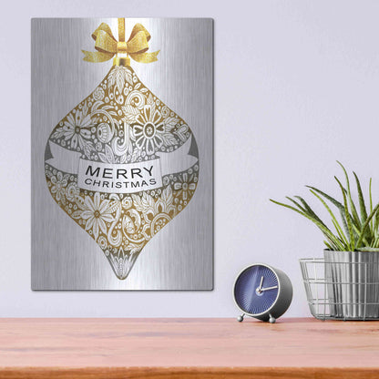 Luxe Metal Art 'Merry Christmas Ornament' by Cindy Jacobs, Metal Wall Art,12x16