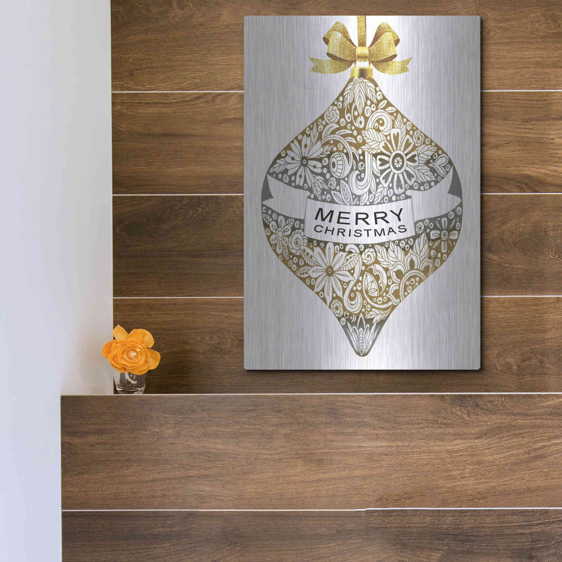 Luxe Metal Art 'Merry Christmas Ornament' by Cindy Jacobs, Metal Wall Art,12x16