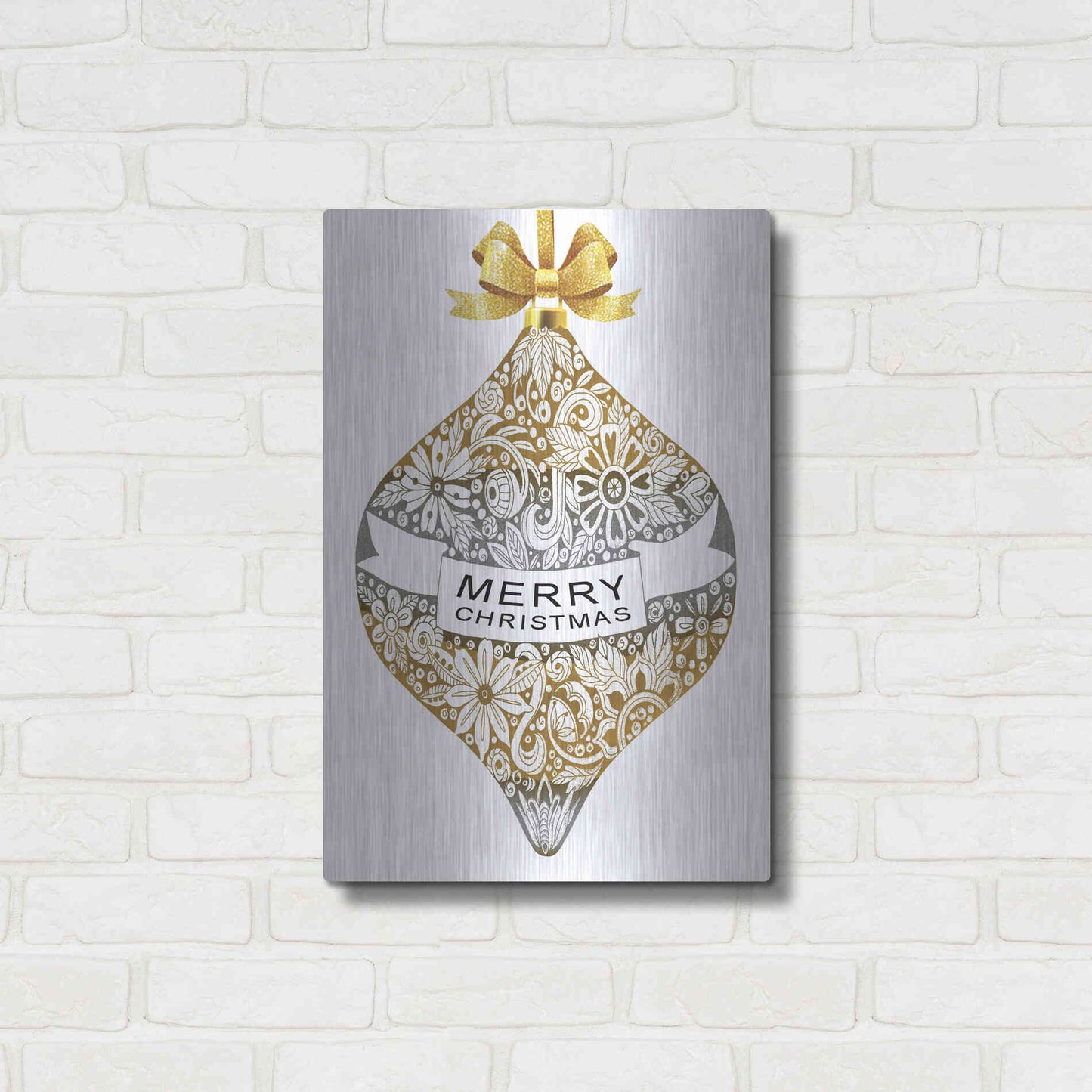 Luxe Metal Art 'Merry Christmas Ornament' by Cindy Jacobs, Metal Wall Art,16x24