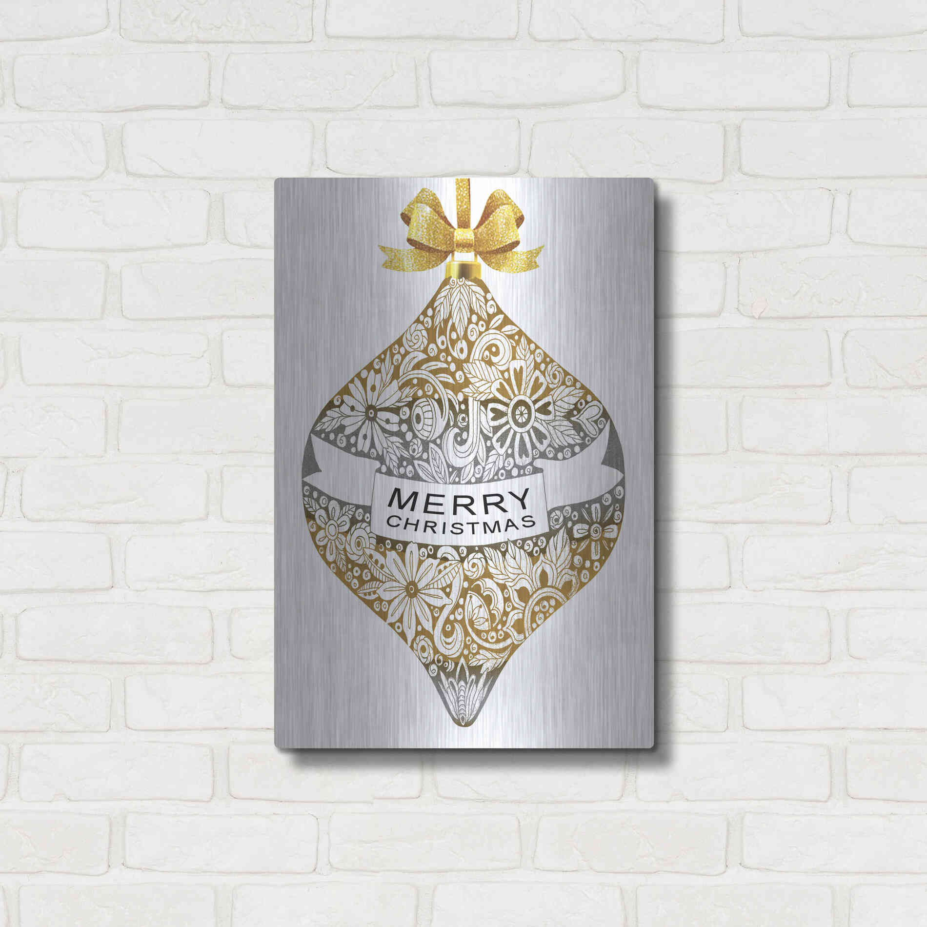 Luxe Metal Art 'Merry Christmas Ornament' by Cindy Jacobs, Metal Wall Art,16x24