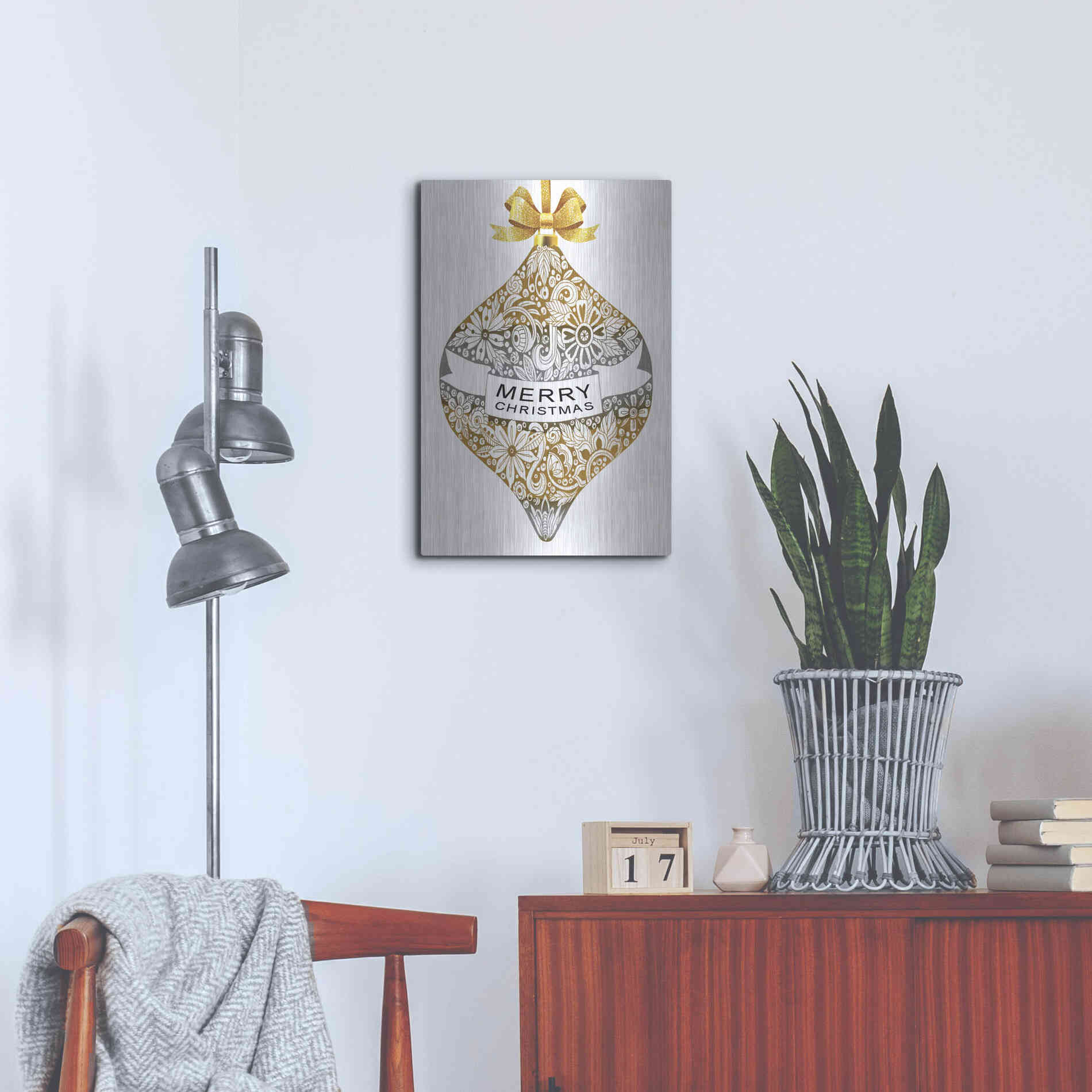 Luxe Metal Art 'Merry Christmas Ornament' by Cindy Jacobs, Metal Wall Art,16x24