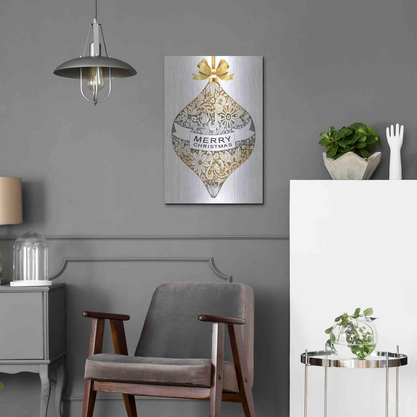 Luxe Metal Art 'Merry Christmas Ornament' by Cindy Jacobs, Metal Wall Art,16x24