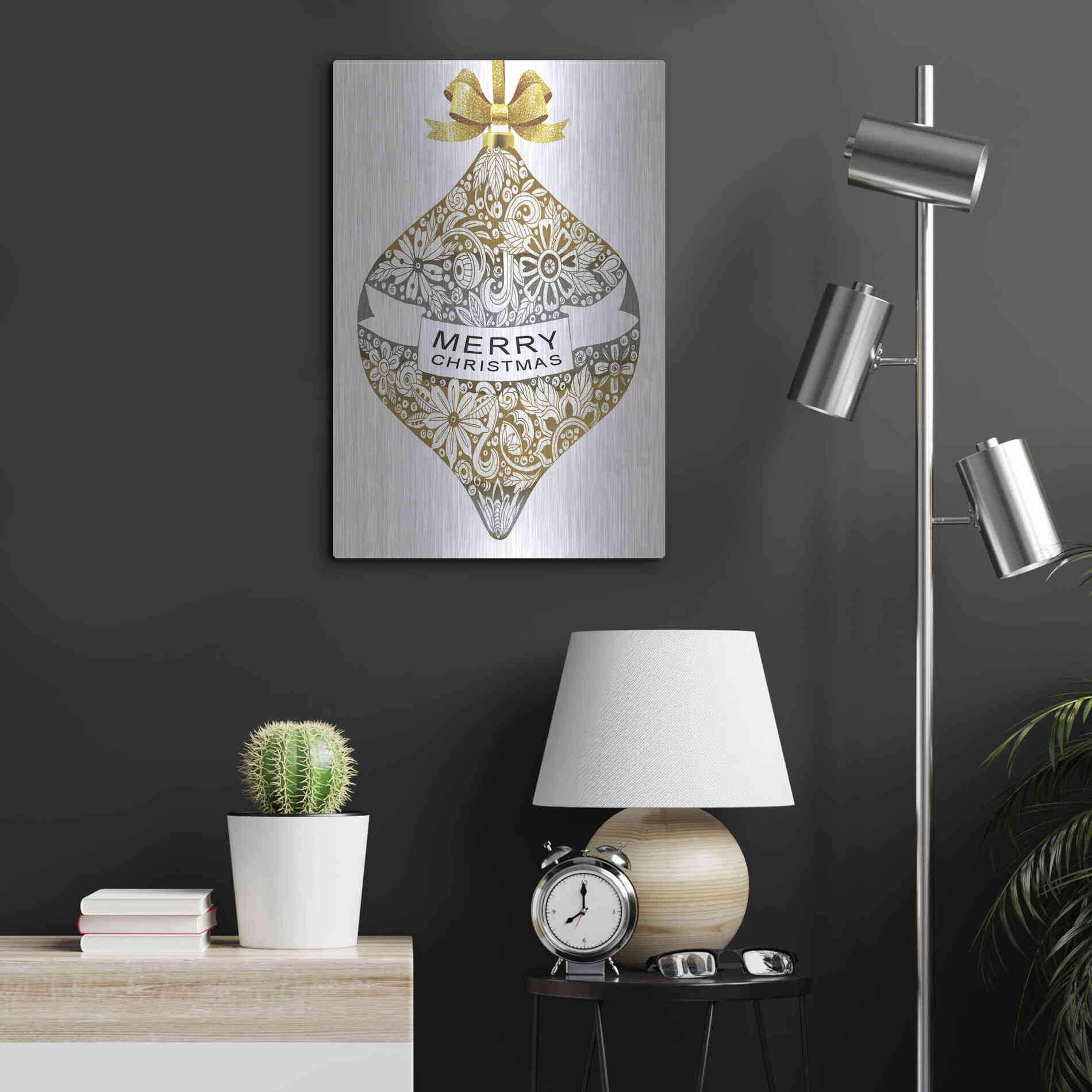 Luxe Metal Art 'Merry Christmas Ornament' by Cindy Jacobs, Metal Wall Art,16x24