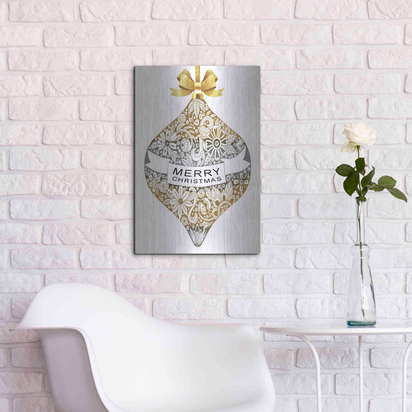 Luxe Metal Art 'Merry Christmas Ornament' by Cindy Jacobs, Metal Wall Art,16x24