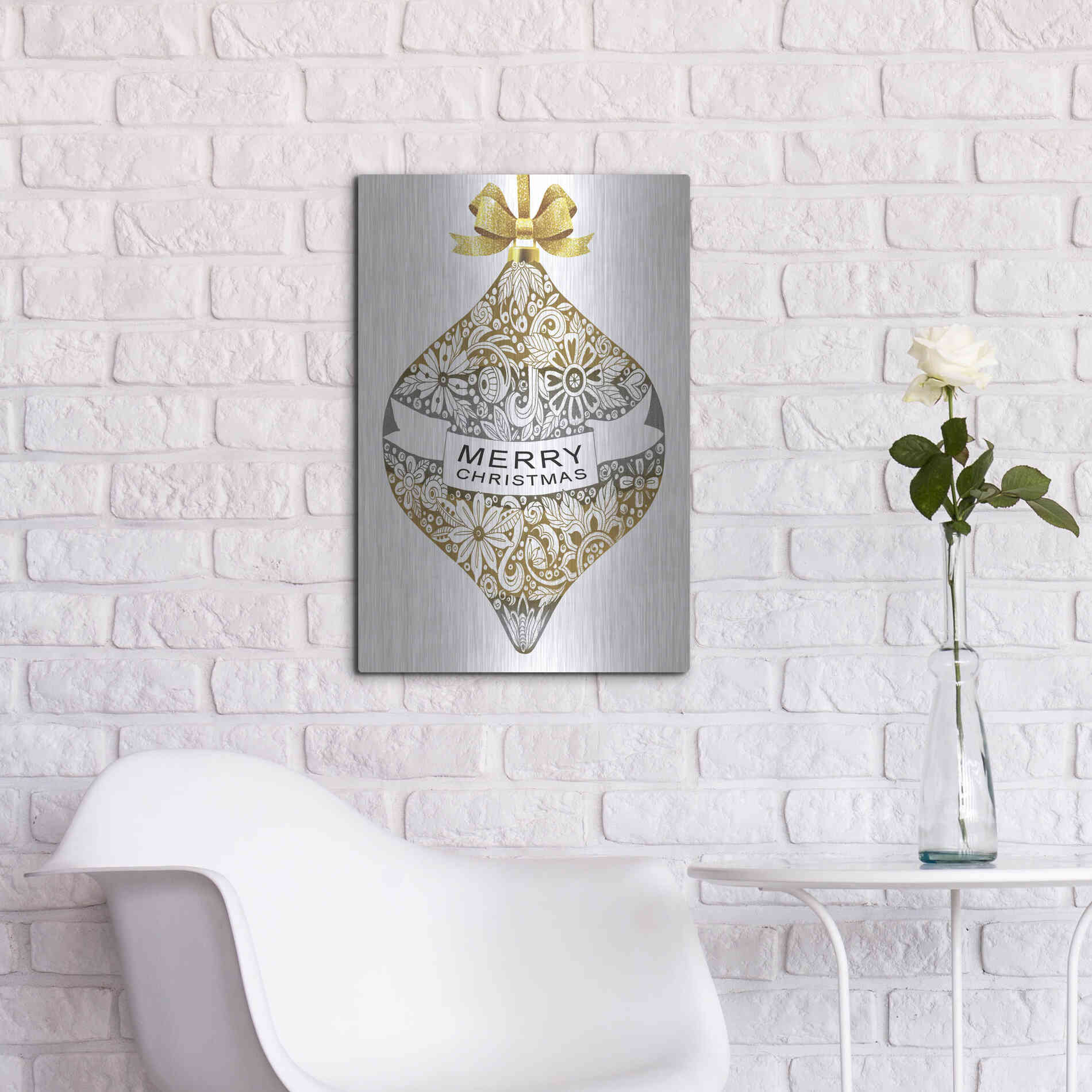 Luxe Metal Art 'Merry Christmas Ornament' by Cindy Jacobs, Metal Wall Art,16x24