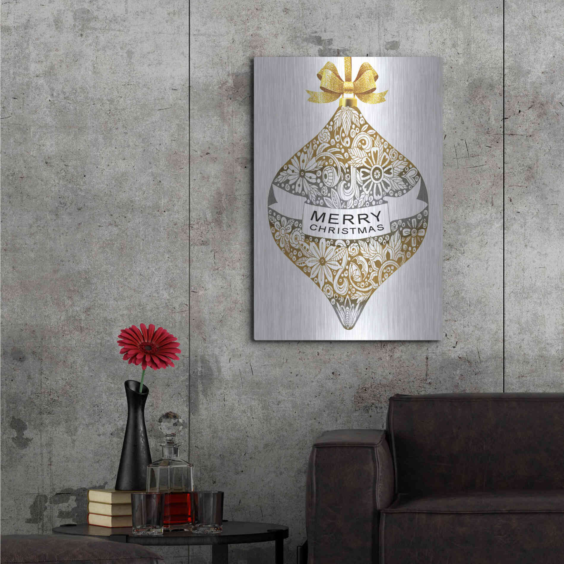 Luxe Metal Art 'Merry Christmas Ornament' by Cindy Jacobs, Metal Wall Art,24x36