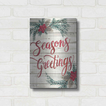 Luxe Metal Art 'Seasons Greetings' by Cindy Jacobs, Metal Wall Art,12x16