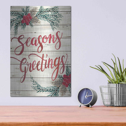 Luxe Metal Art 'Seasons Greetings' by Cindy Jacobs, Metal Wall Art,12x16