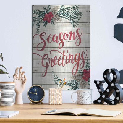 Luxe Metal Art 'Seasons Greetings' by Cindy Jacobs, Metal Wall Art,12x16