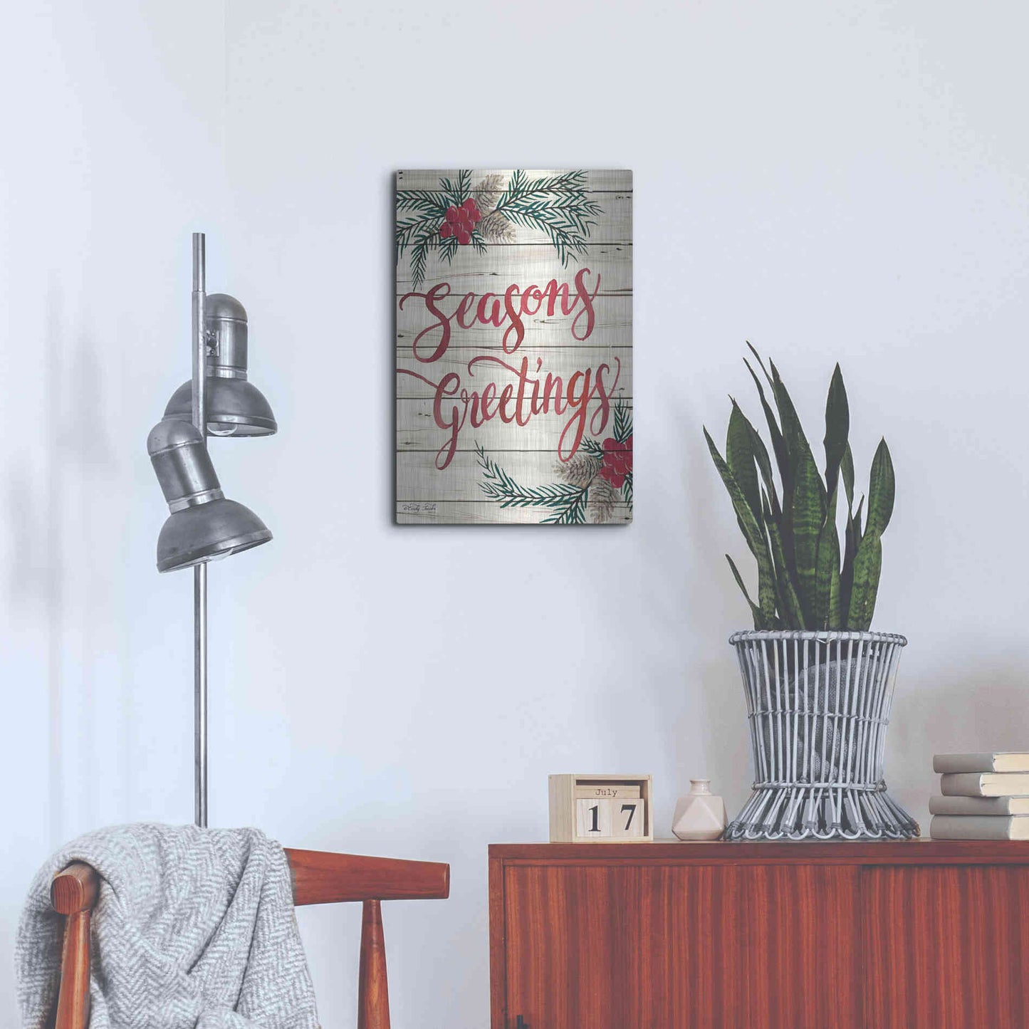 Luxe Metal Art 'Seasons Greetings' by Cindy Jacobs, Metal Wall Art,16x24