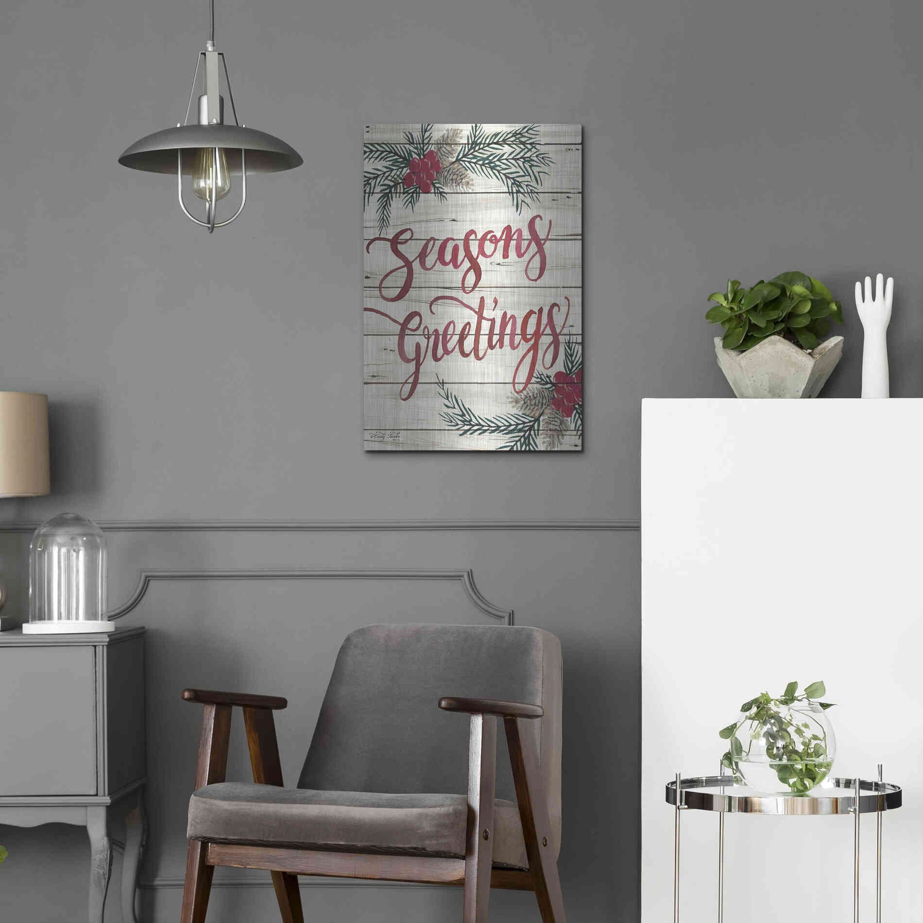 Luxe Metal Art 'Seasons Greetings' by Cindy Jacobs, Metal Wall Art,16x24