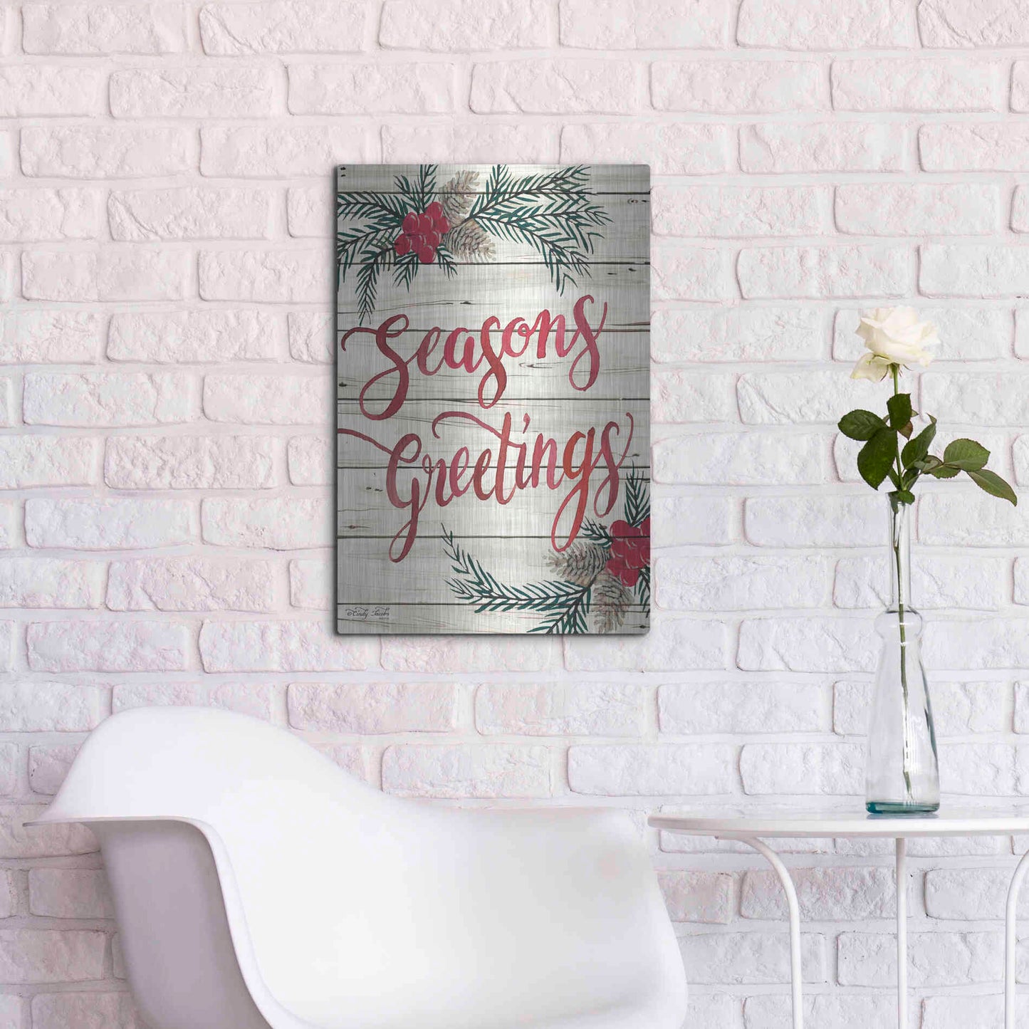 Luxe Metal Art 'Seasons Greetings' by Cindy Jacobs, Metal Wall Art,16x24