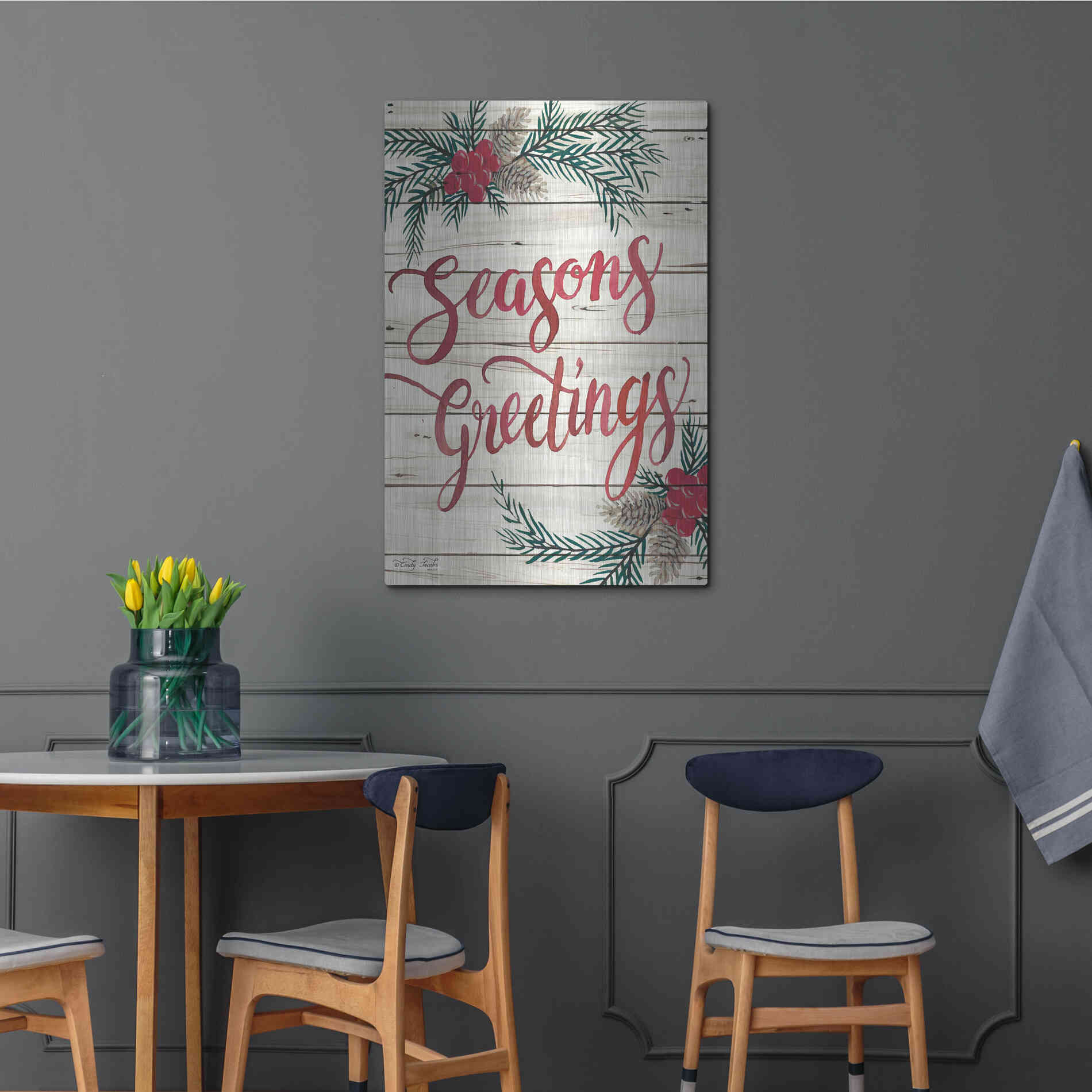 Luxe Metal Art 'Seasons Greetings' by Cindy Jacobs, Metal Wall Art,24x36
