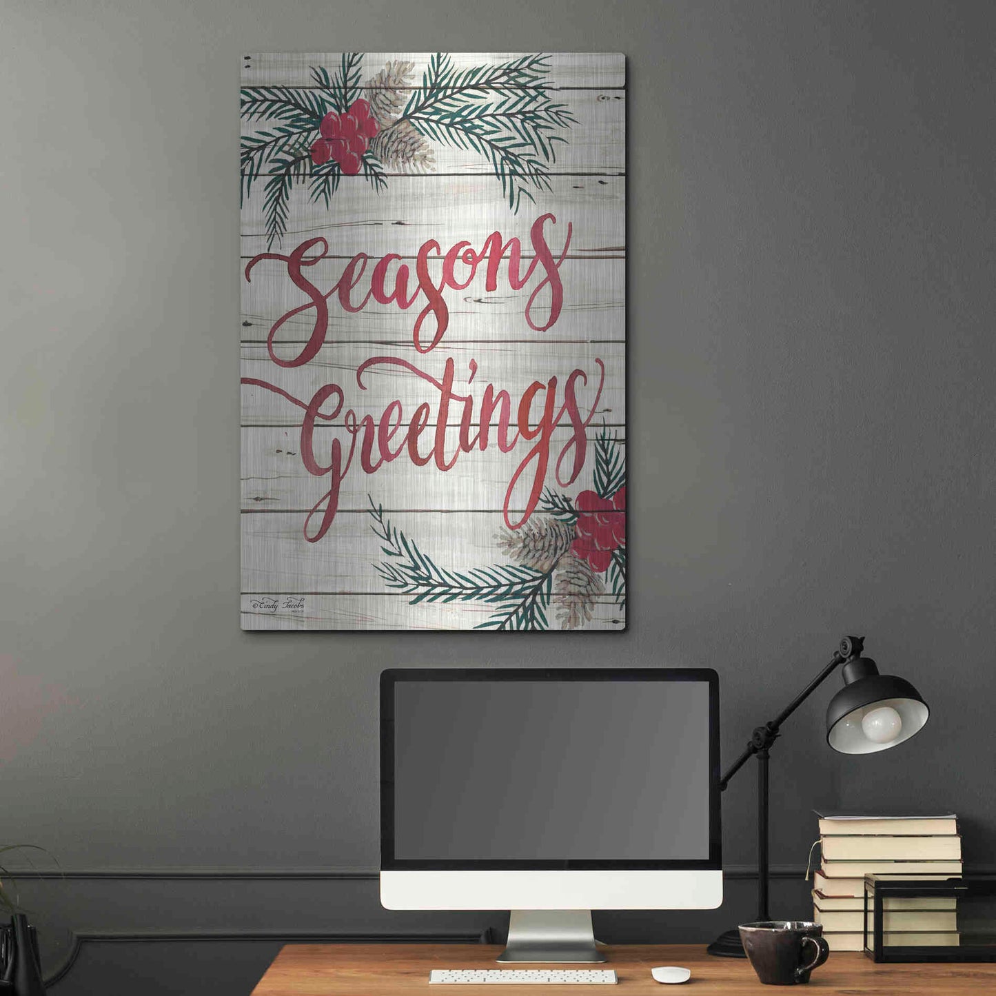 Luxe Metal Art 'Seasons Greetings' by Cindy Jacobs, Metal Wall Art,24x36