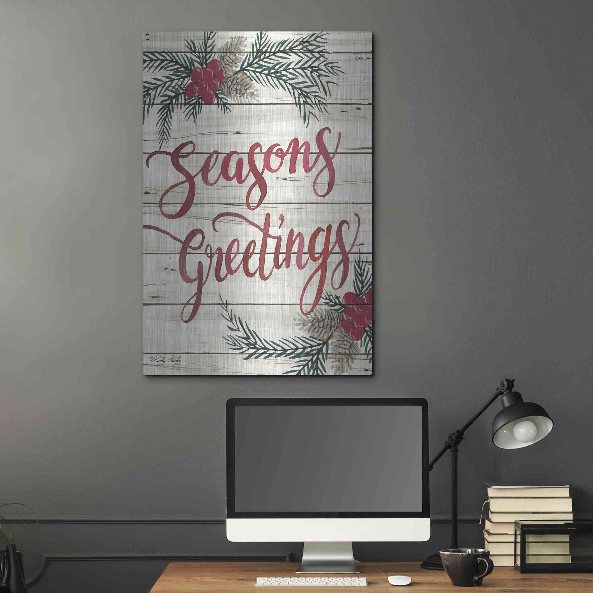 Luxe Metal Art 'Seasons Greetings' by Cindy Jacobs, Metal Wall Art,24x36