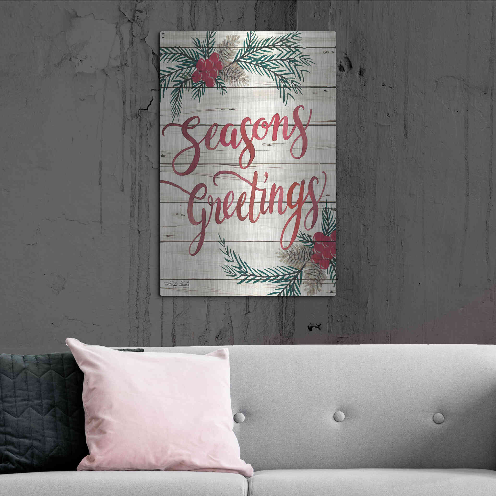 Luxe Metal Art 'Seasons Greetings' by Cindy Jacobs, Metal Wall Art,24x36