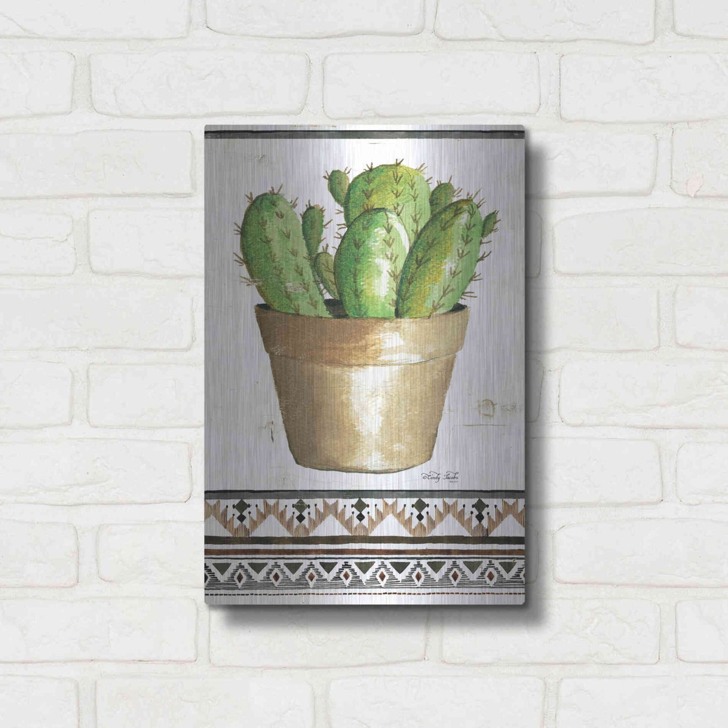 Luxe Metal Art 'Happy Cactus' by Cindy Jacobs, Metal Wall Art,12x16