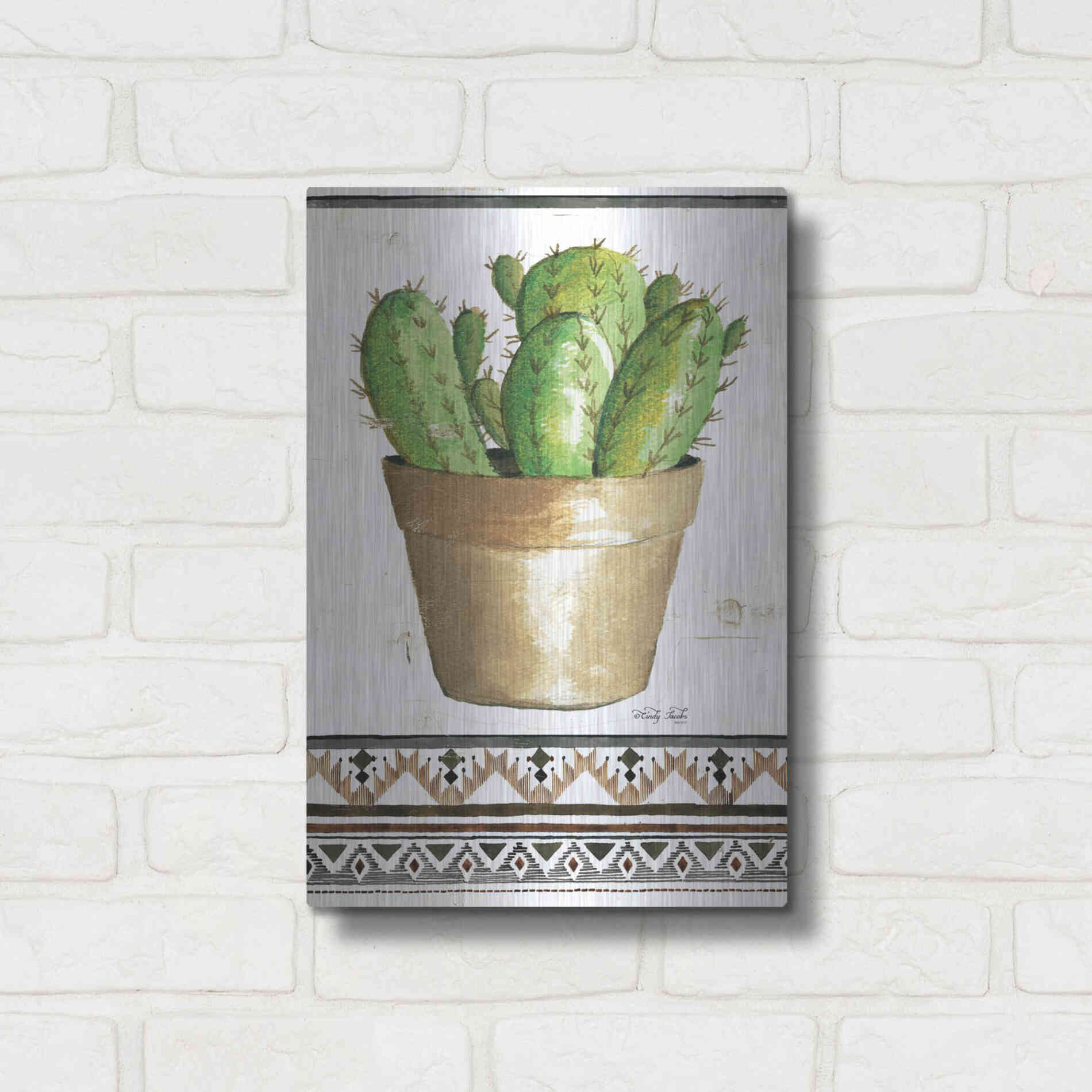 Luxe Metal Art 'Happy Cactus' by Cindy Jacobs, Metal Wall Art,12x16