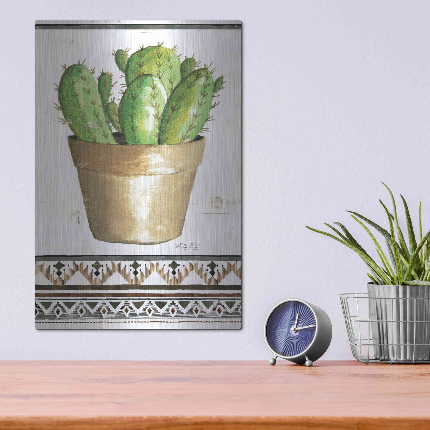 Luxe Metal Art 'Happy Cactus' by Cindy Jacobs, Metal Wall Art,12x16