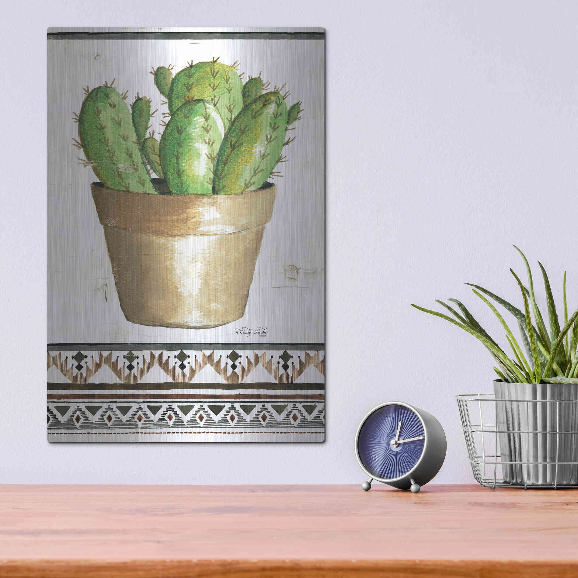 Luxe Metal Art 'Happy Cactus' by Cindy Jacobs, Metal Wall Art,12x16