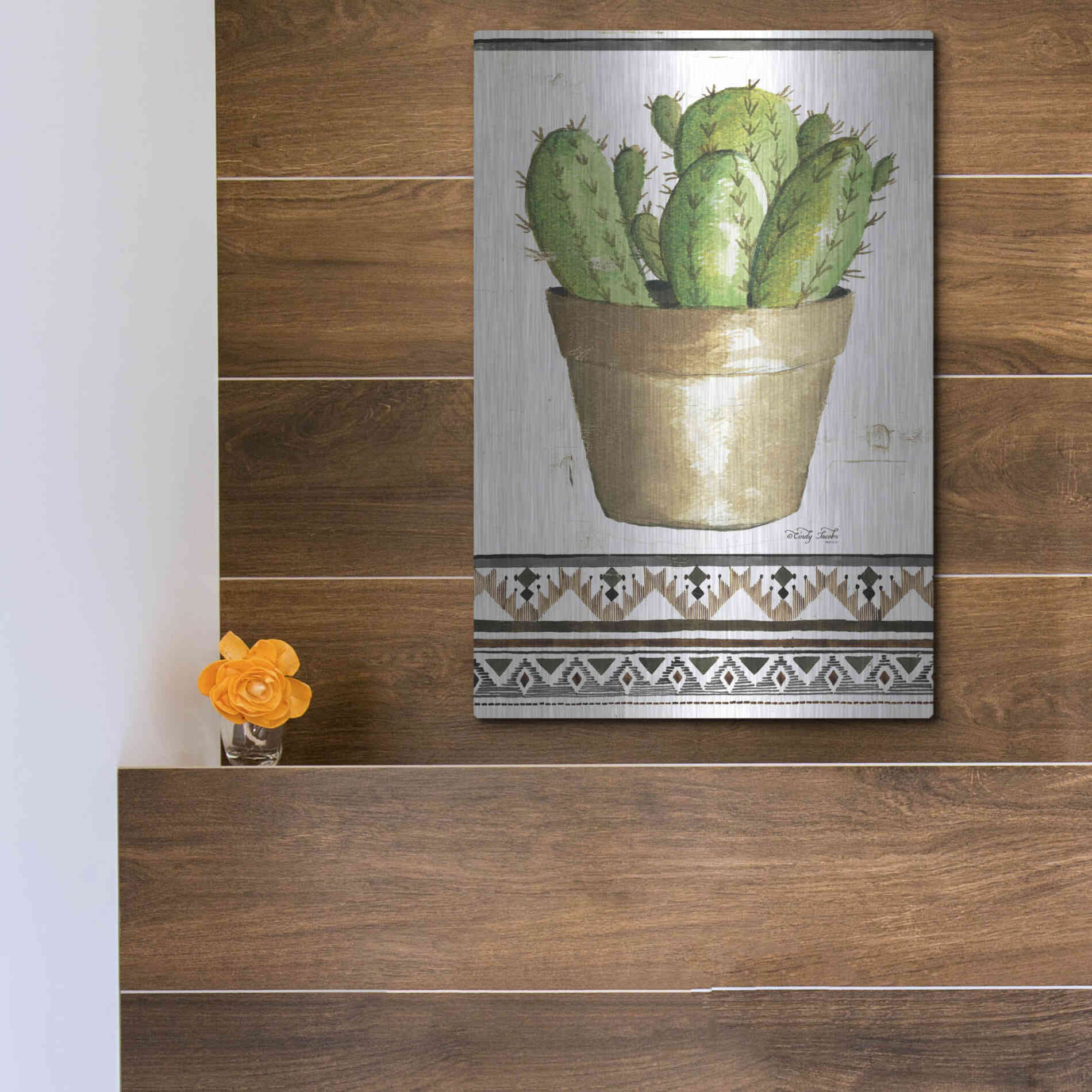 Luxe Metal Art 'Happy Cactus' by Cindy Jacobs, Metal Wall Art,12x16