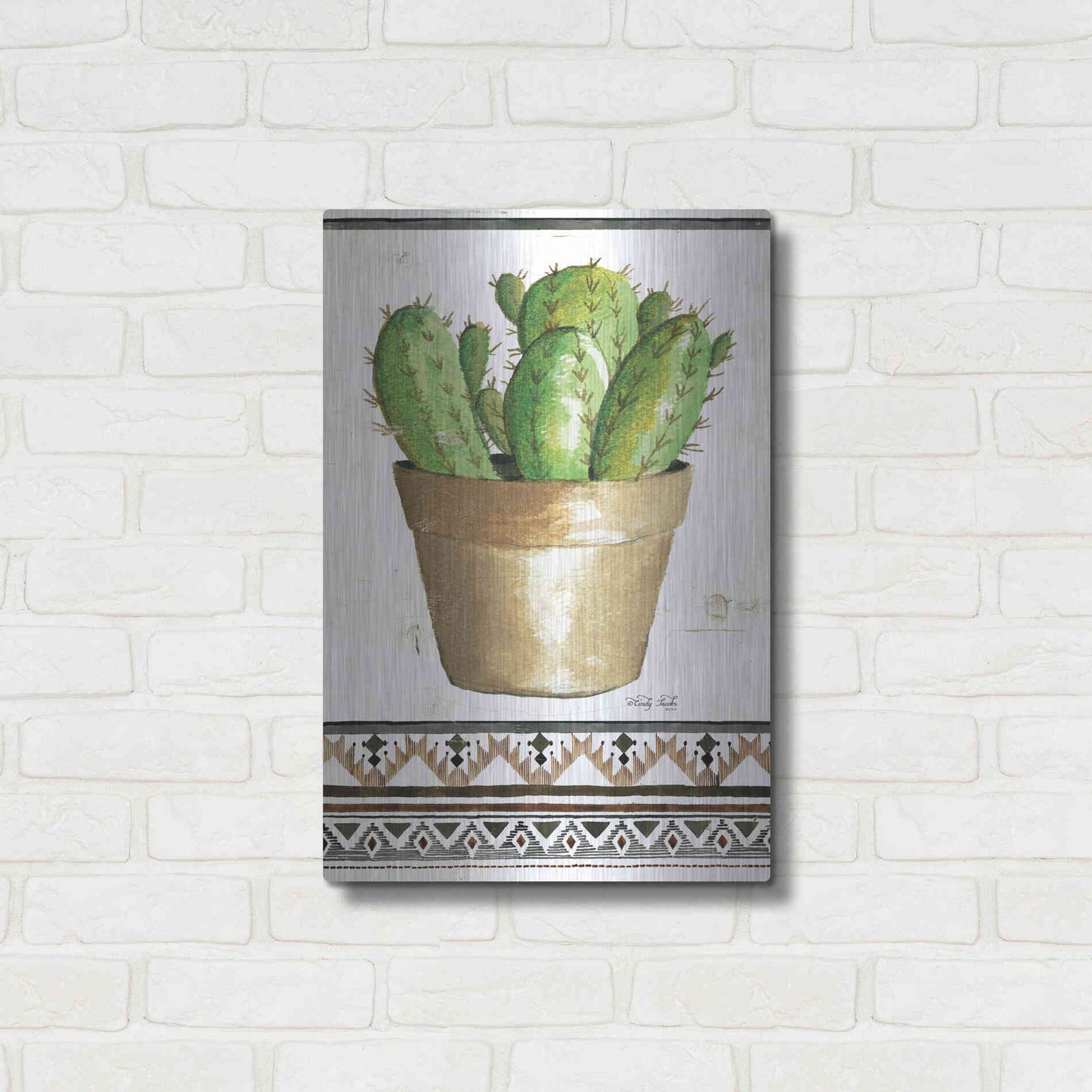 Luxe Metal Art 'Happy Cactus' by Cindy Jacobs, Metal Wall Art,16x24