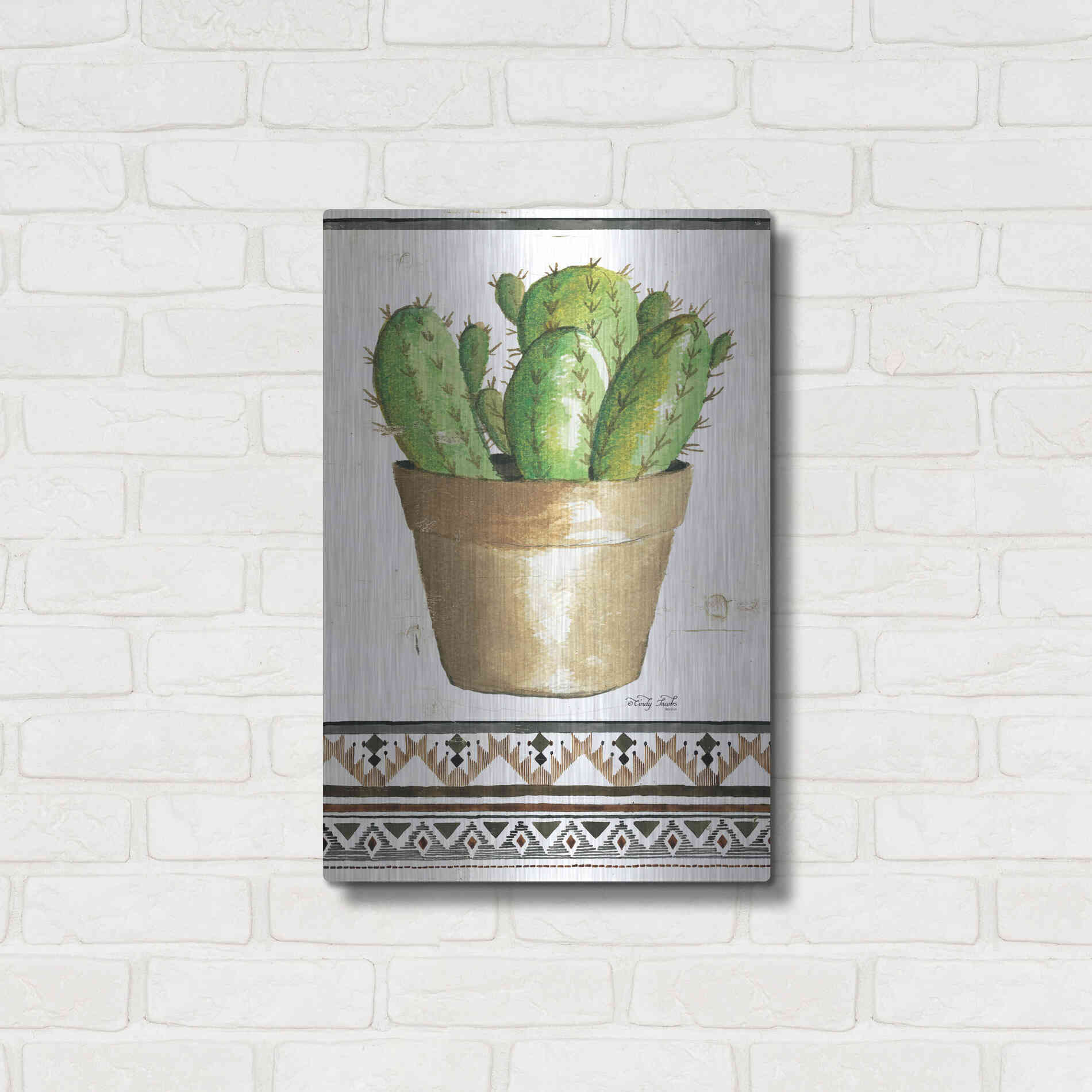 Luxe Metal Art 'Happy Cactus' by Cindy Jacobs, Metal Wall Art,16x24