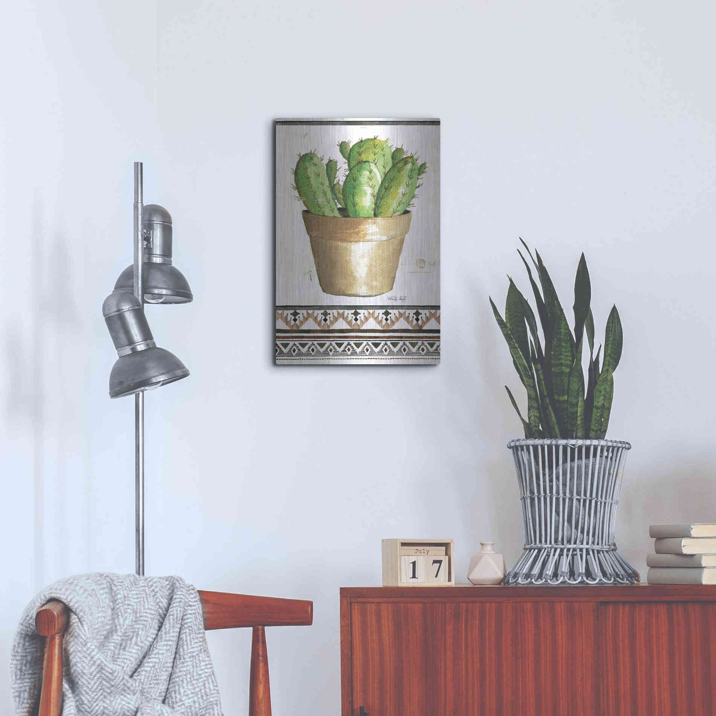 Luxe Metal Art 'Happy Cactus' by Cindy Jacobs, Metal Wall Art,16x24