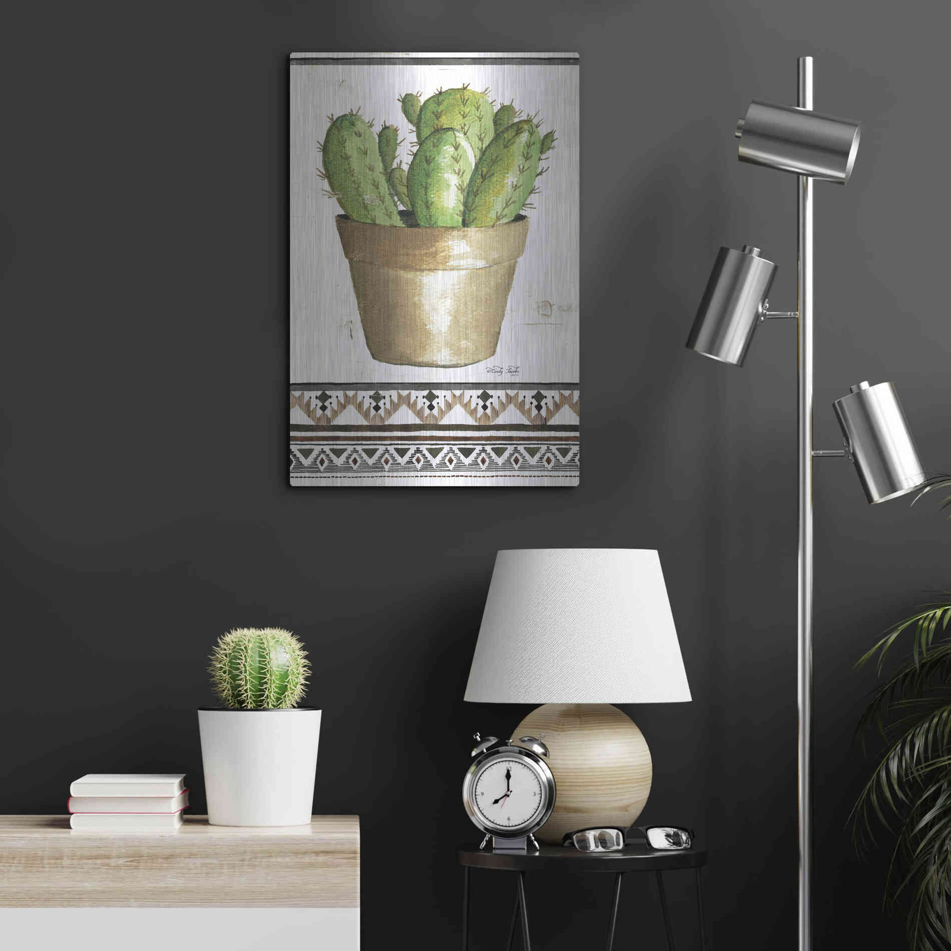 Luxe Metal Art 'Happy Cactus' by Cindy Jacobs, Metal Wall Art,16x24