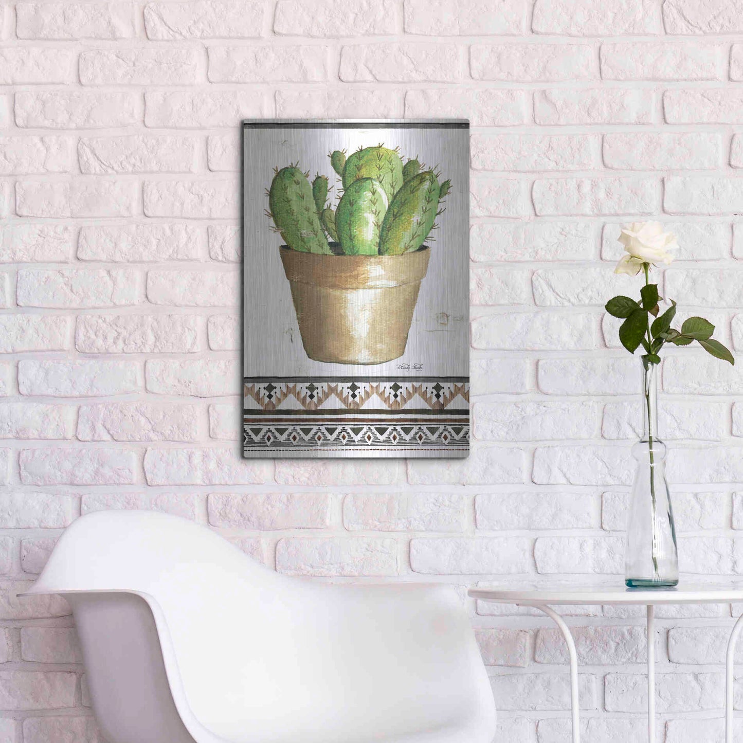 Luxe Metal Art 'Happy Cactus' by Cindy Jacobs, Metal Wall Art,16x24
