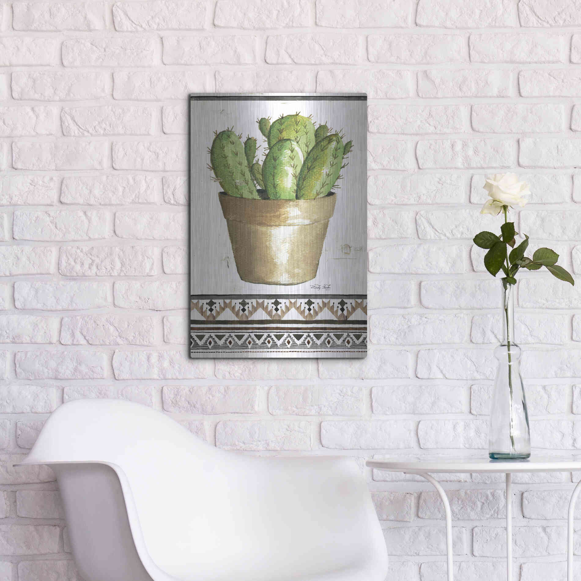 Luxe Metal Art 'Happy Cactus' by Cindy Jacobs, Metal Wall Art,16x24