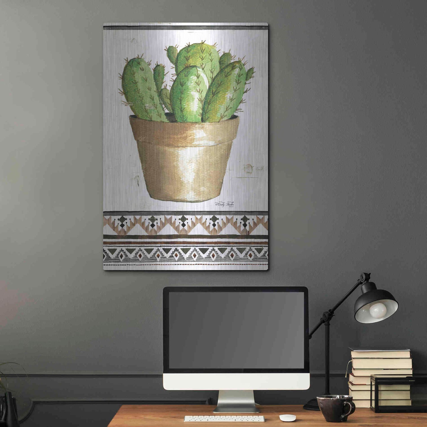 Luxe Metal Art 'Happy Cactus' by Cindy Jacobs, Metal Wall Art,24x36