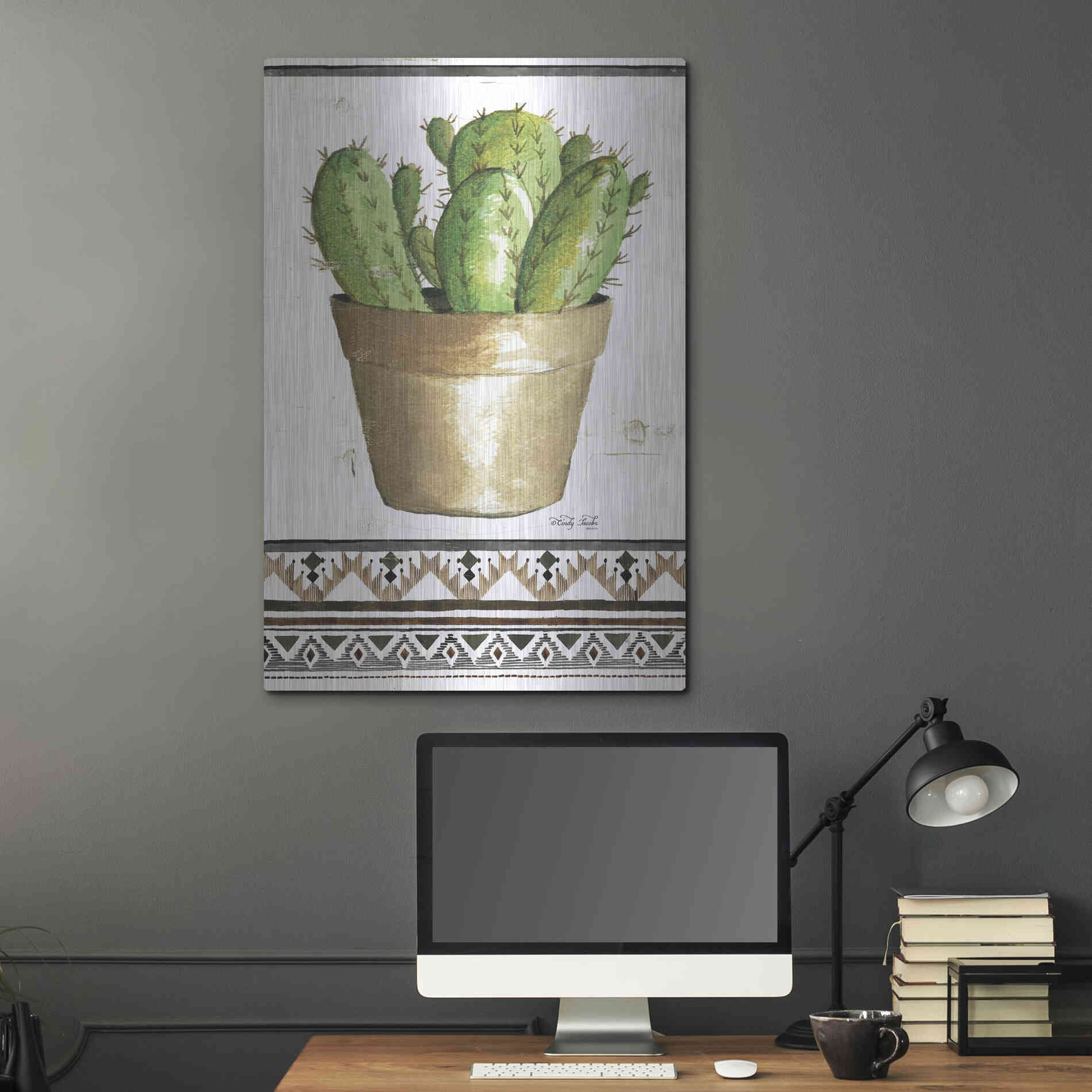 Luxe Metal Art 'Happy Cactus' by Cindy Jacobs, Metal Wall Art,24x36