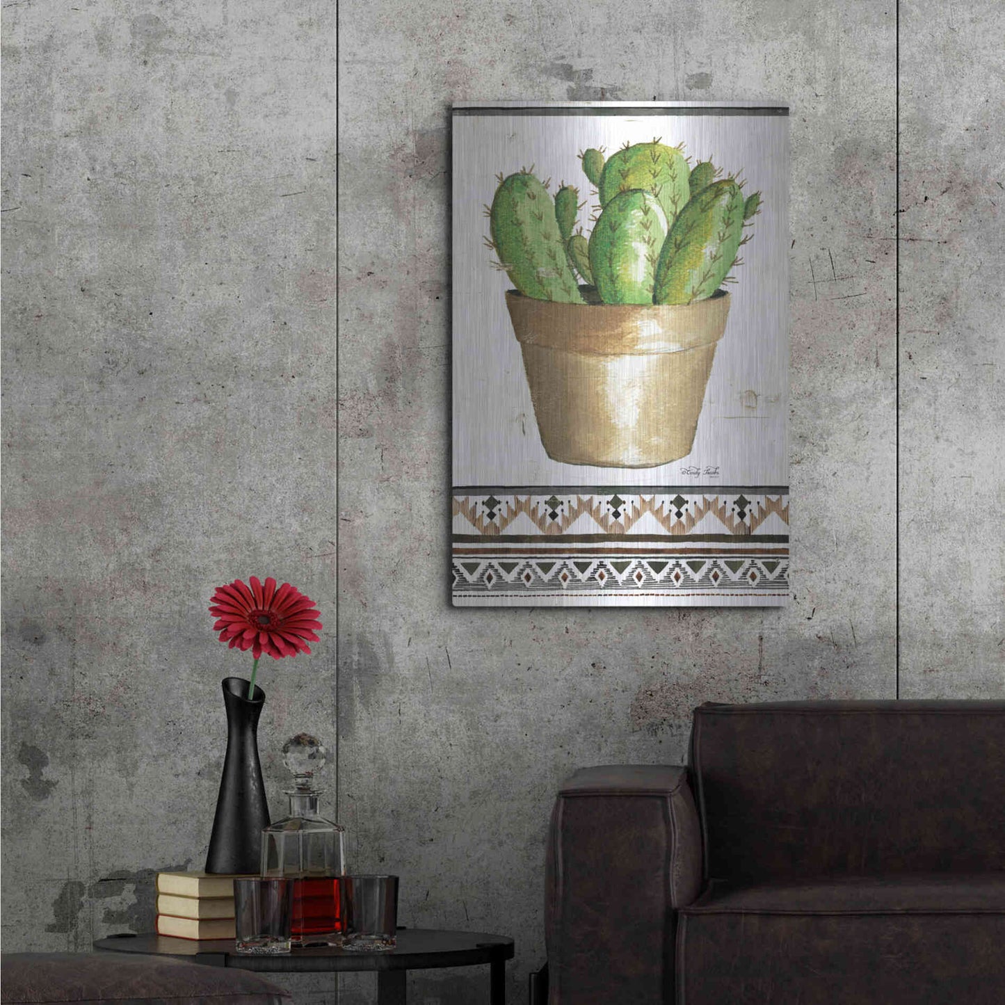 Luxe Metal Art 'Happy Cactus' by Cindy Jacobs, Metal Wall Art,24x36