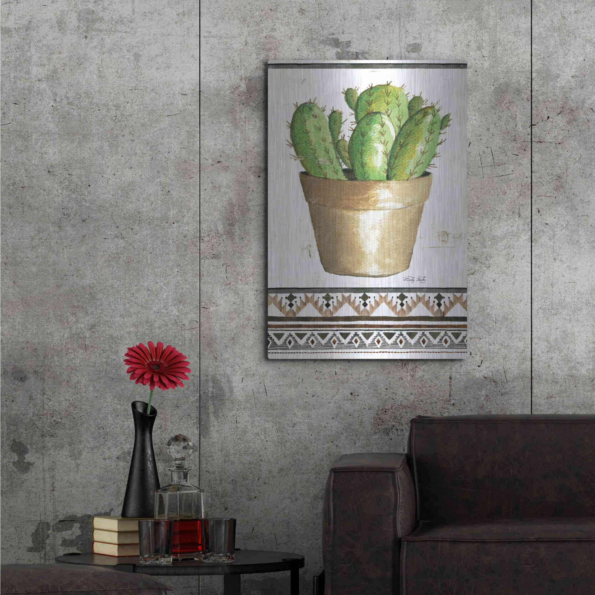 Luxe Metal Art 'Happy Cactus' by Cindy Jacobs, Metal Wall Art,24x36