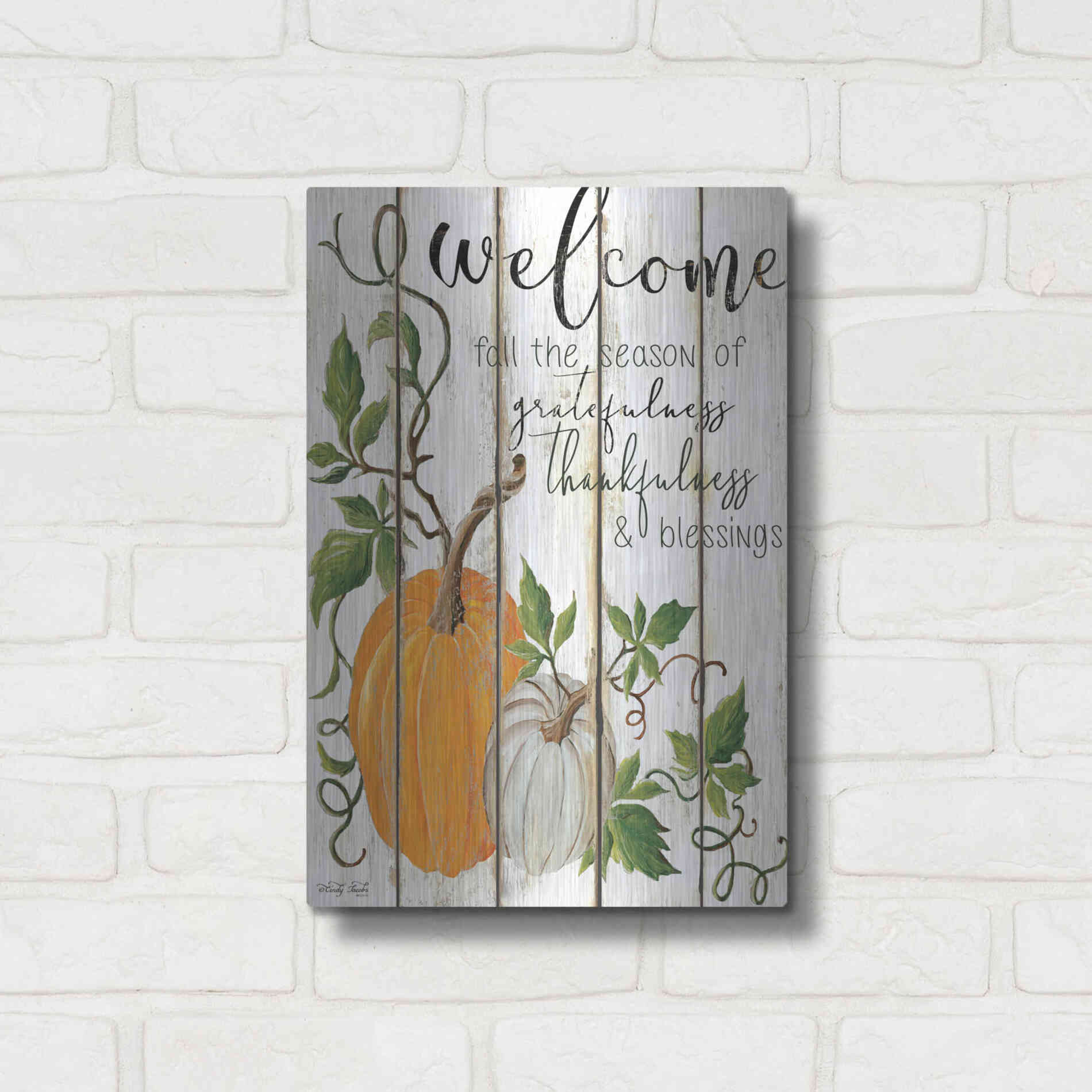 Luxe Metal Art 'Welcome Fall' by Cindy Jacobs, Metal Wall Art,12x16