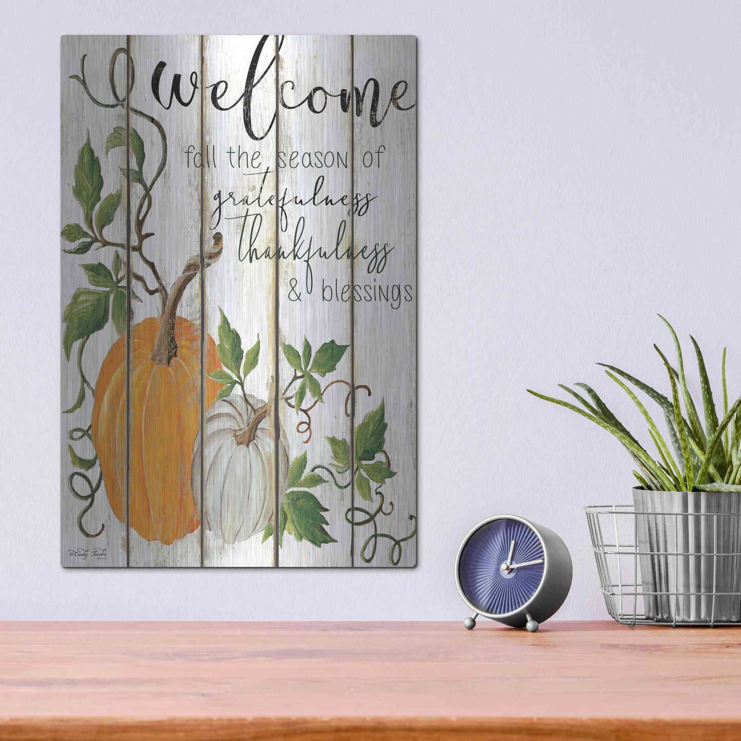 Luxe Metal Art 'Welcome Fall' by Cindy Jacobs, Metal Wall Art,12x16