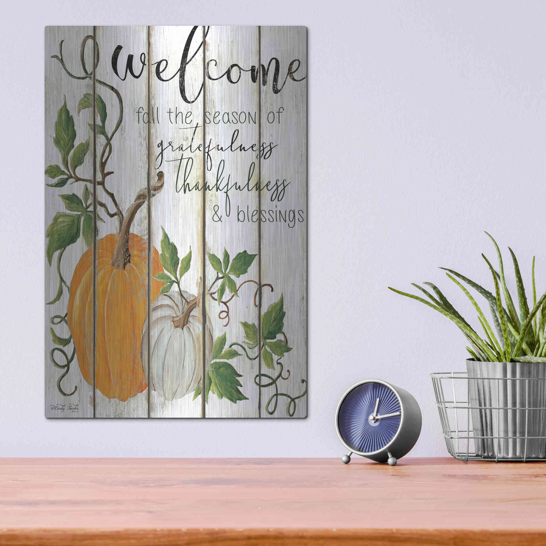 Luxe Metal Art 'Welcome Fall' by Cindy Jacobs, Metal Wall Art,12x16
