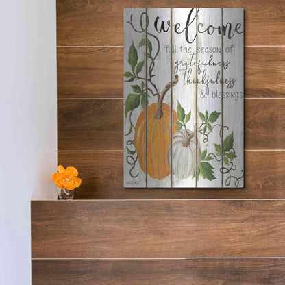 Luxe Metal Art 'Welcome Fall' by Cindy Jacobs, Metal Wall Art,12x16