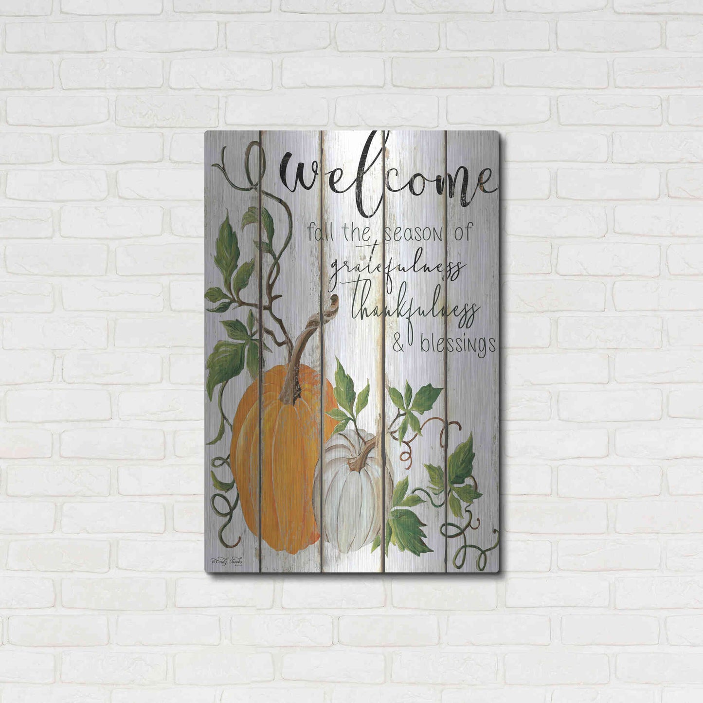 Luxe Metal Art 'Welcome Fall' by Cindy Jacobs, Metal Wall Art,24x36