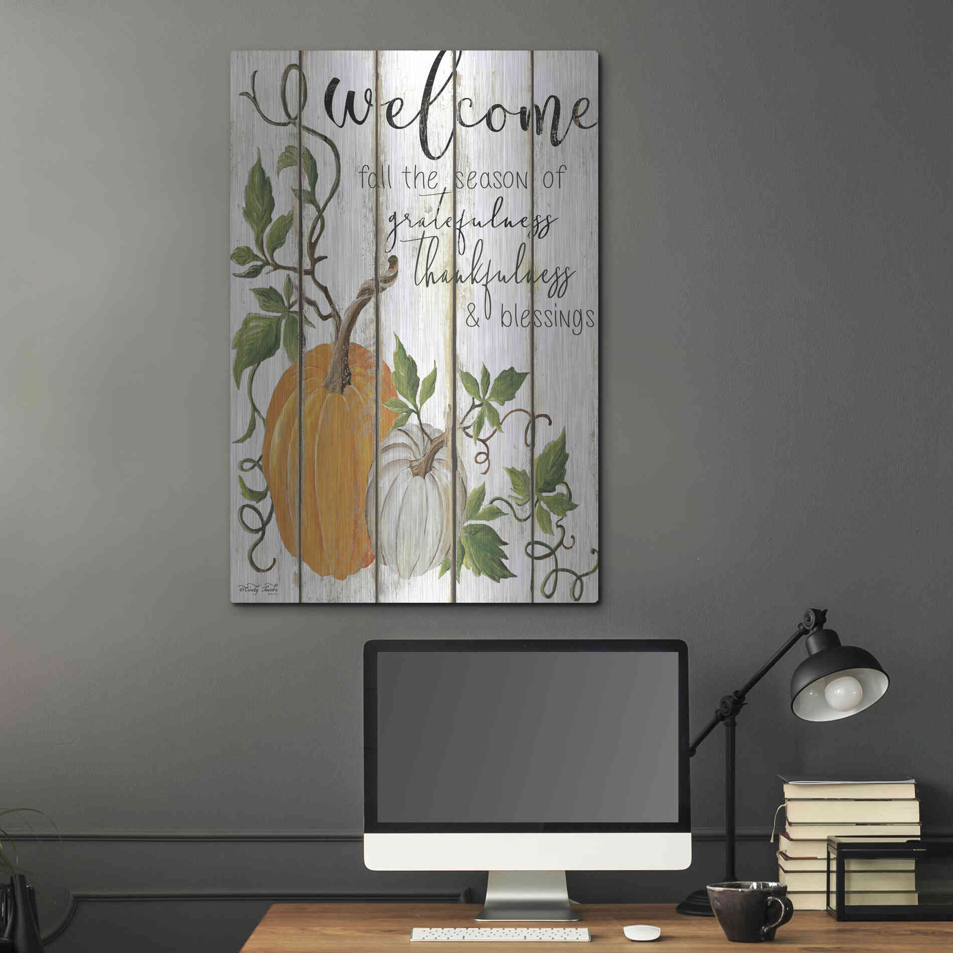 Luxe Metal Art 'Welcome Fall' by Cindy Jacobs, Metal Wall Art,24x36