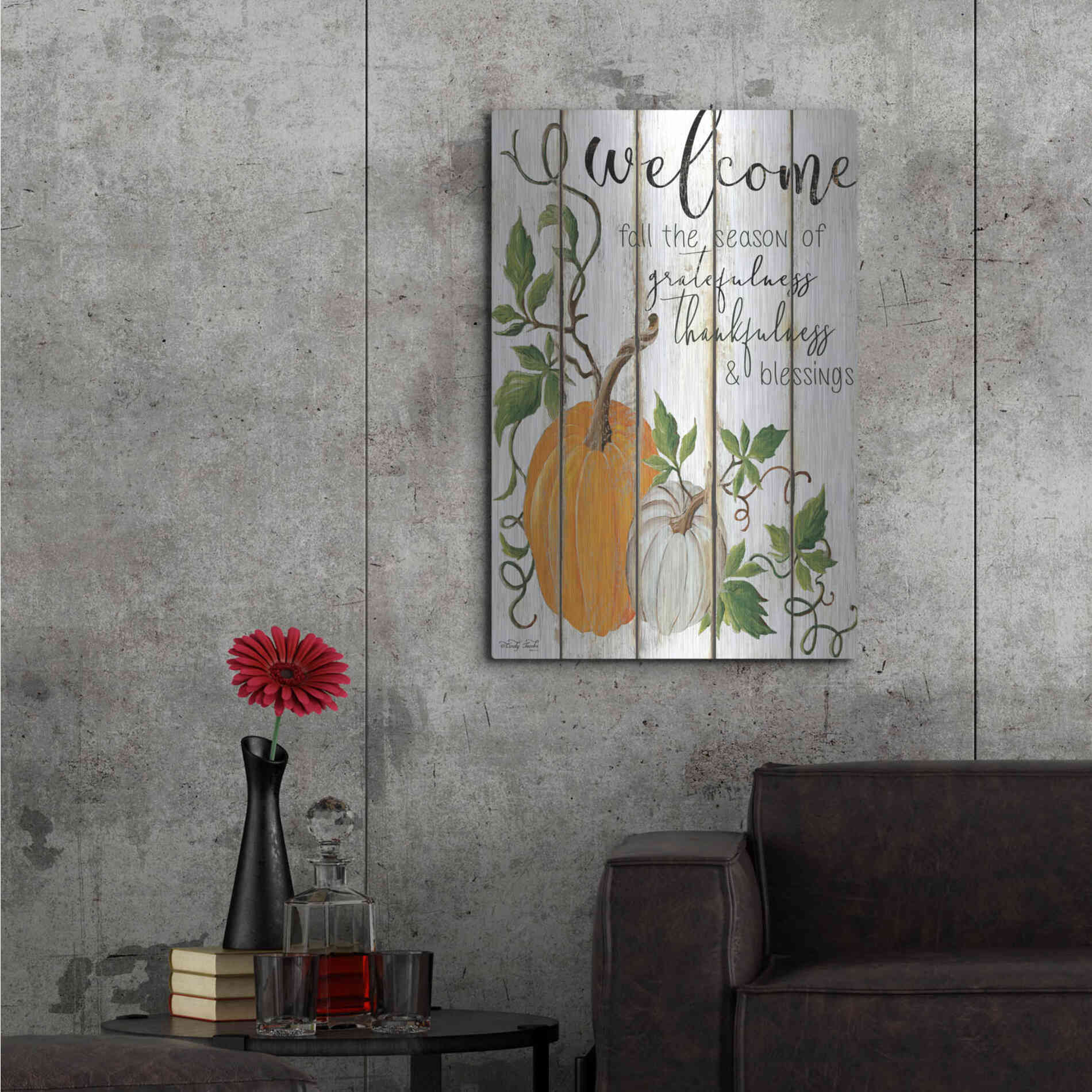 Luxe Metal Art 'Welcome Fall' by Cindy Jacobs, Metal Wall Art,24x36