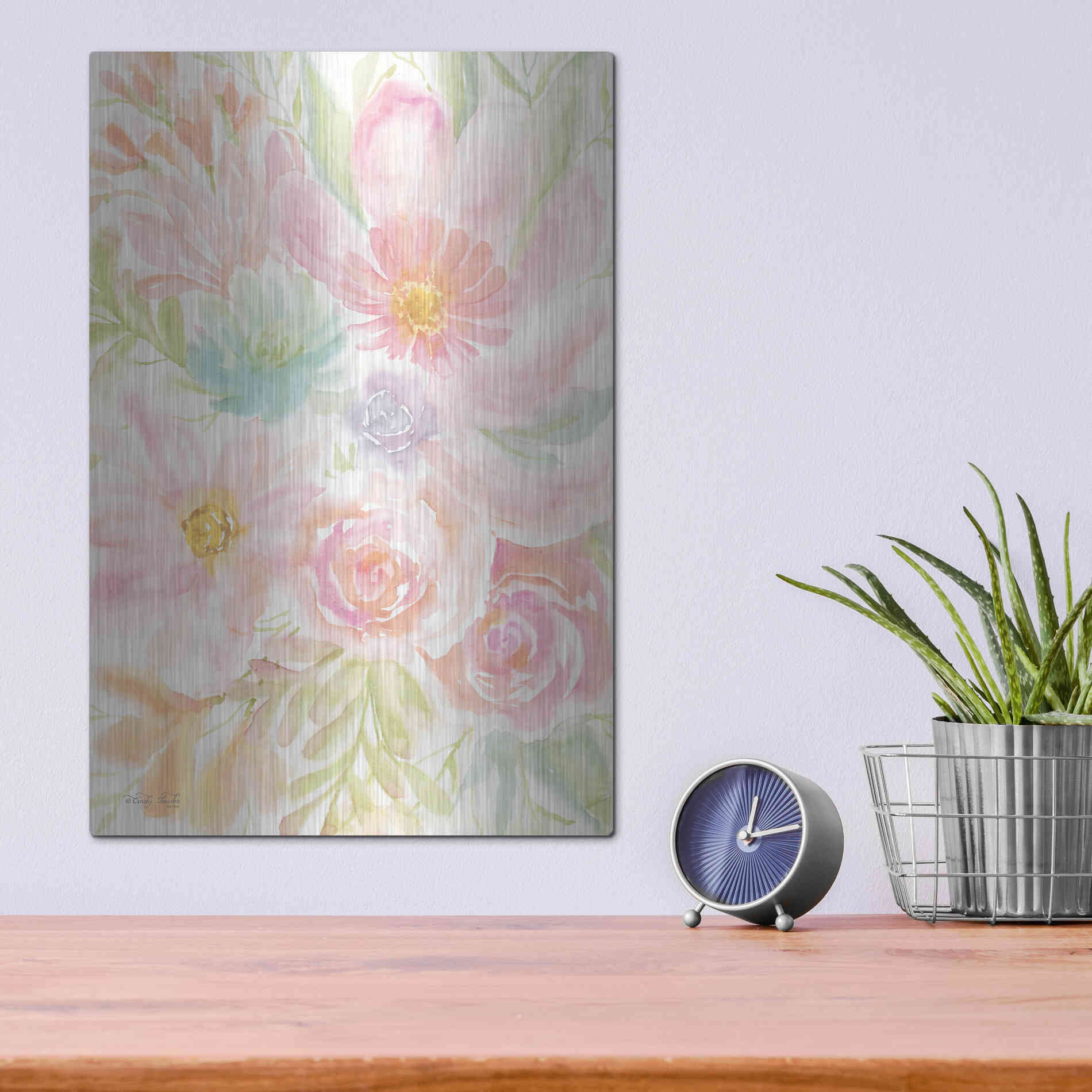 Luxe Metal Art 'Mixed Floral Blooms II' by Cindy Jacobs, Metal Wall Art,12x16