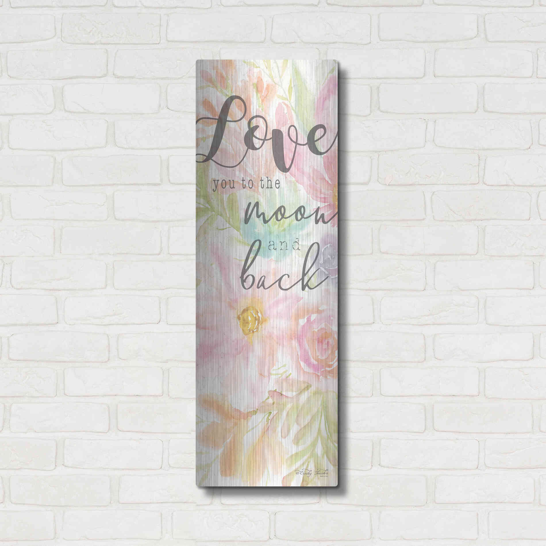 Luxe Metal Art 'I Love You to the Moon and Back' by Cindy Jacobs, Metal Wall Art,12x36