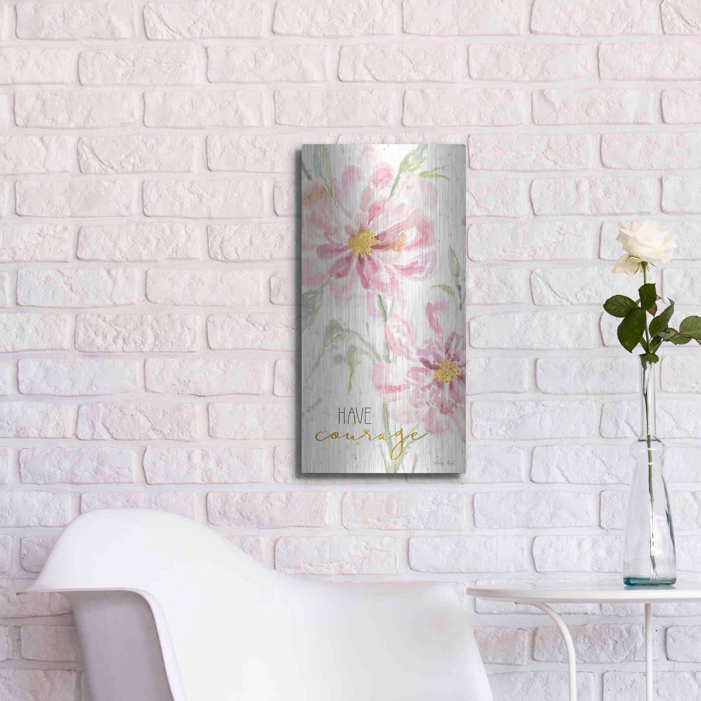 Luxe Metal Art 'Floral Have Courage' by Cindy Jacobs, Metal Wall Art,12x24