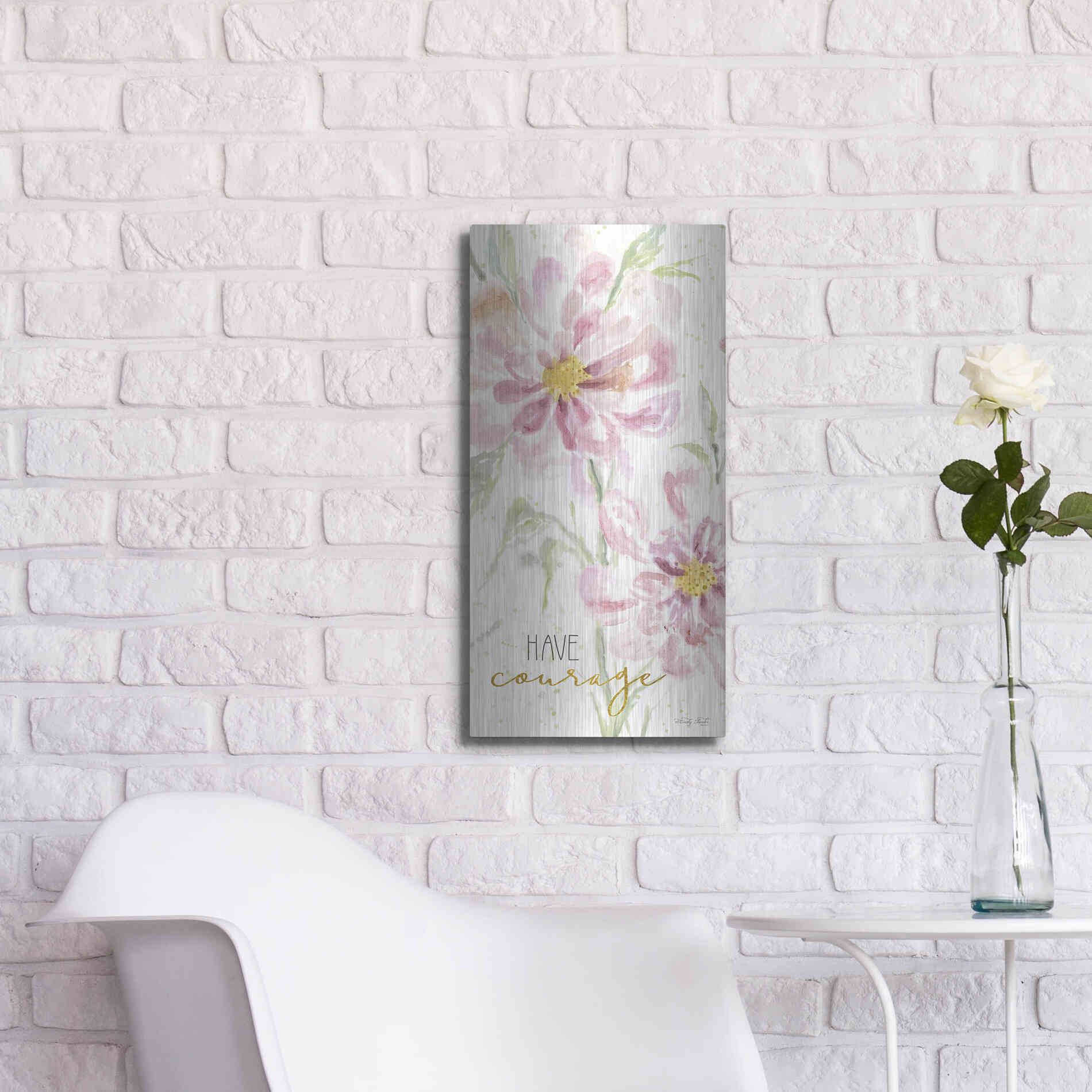 Luxe Metal Art 'Floral Have Courage' by Cindy Jacobs, Metal Wall Art,12x24