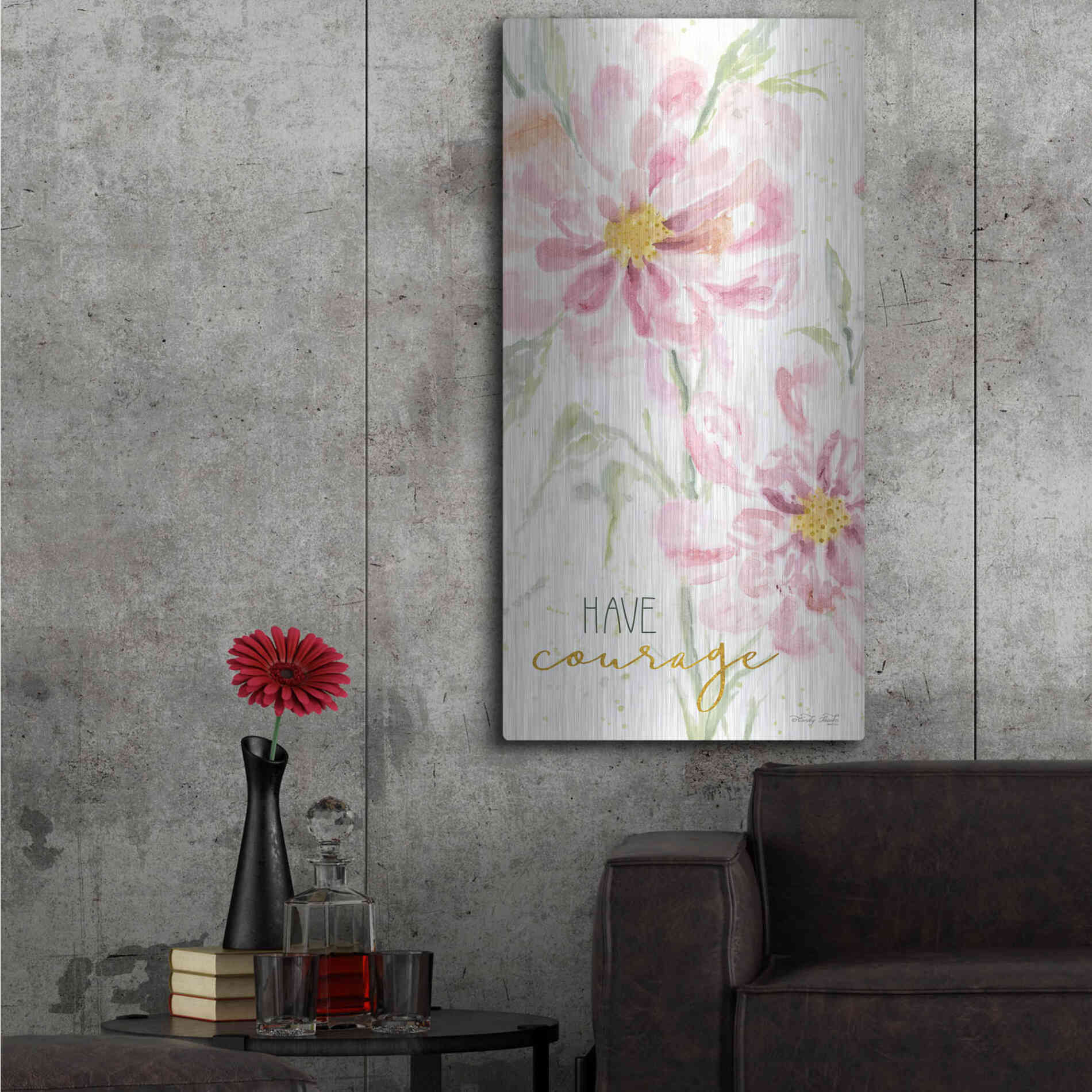 Luxe Metal Art 'Floral Have Courage' by Cindy Jacobs, Metal Wall Art,24x48