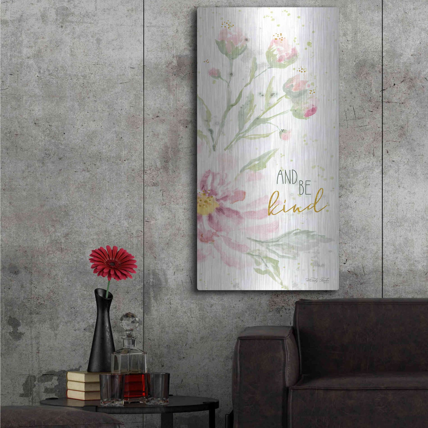 Luxe Metal Art 'Floral Be Kind' by Cindy Jacobs, Metal Wall Art,24x48